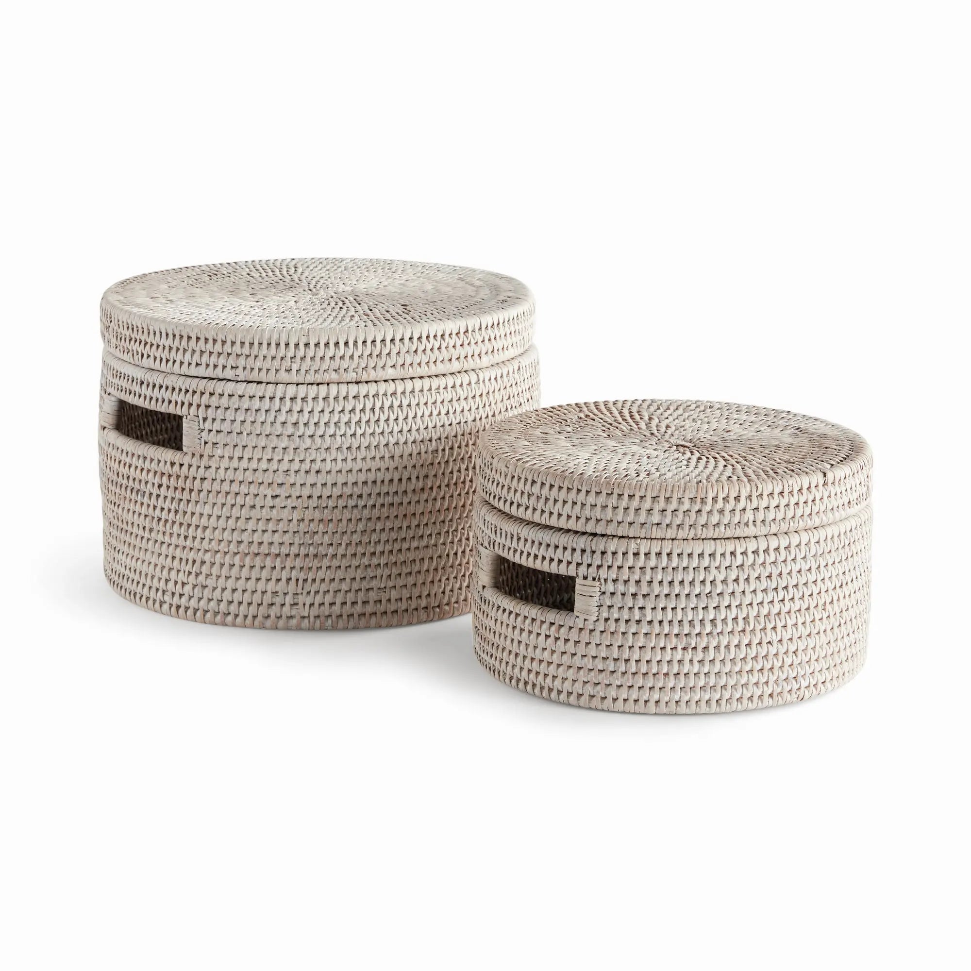 Handwoven Rattan Lidded Storage Boxes - Whitewash