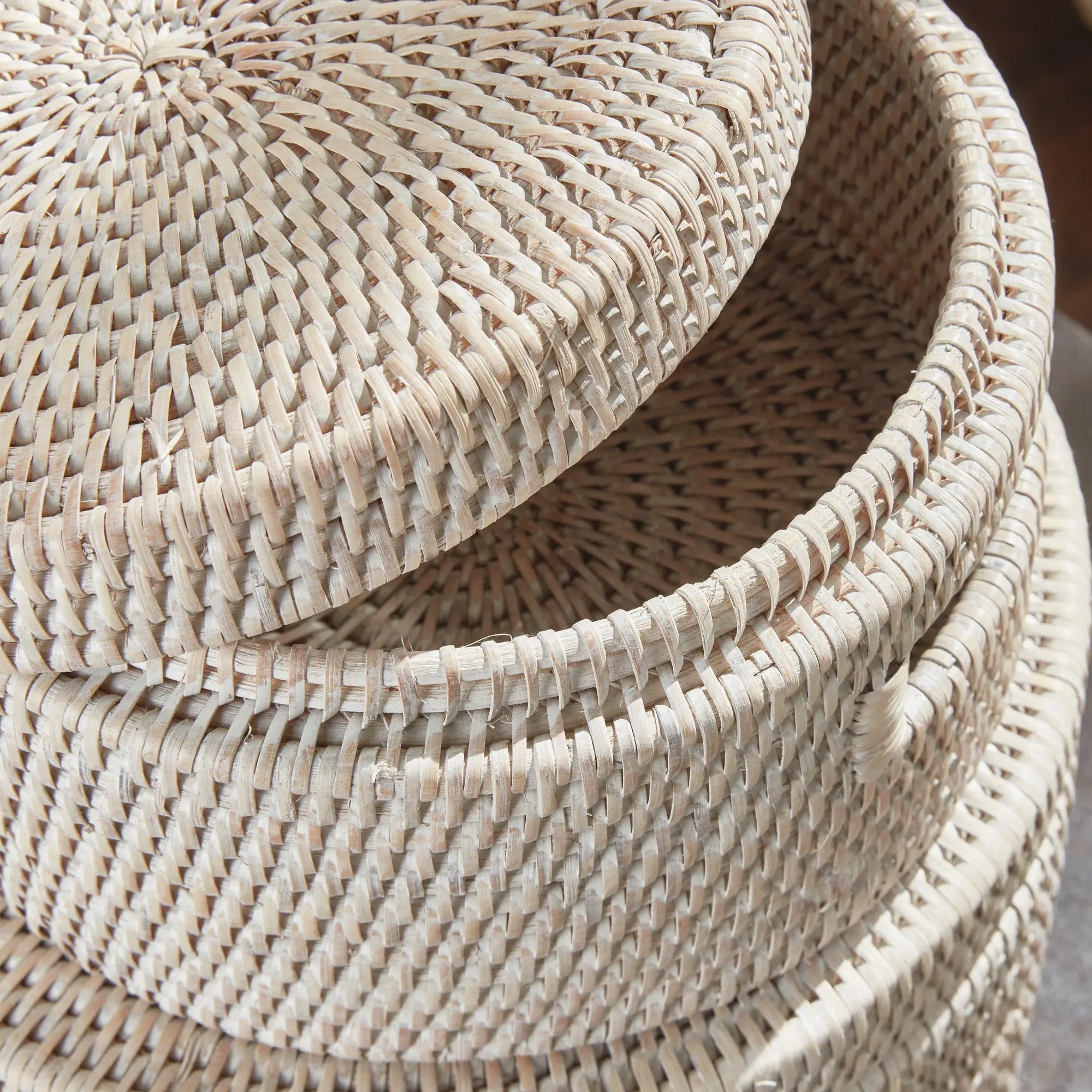 Handwoven Rattan Lidded Storage Boxes - Whitewash