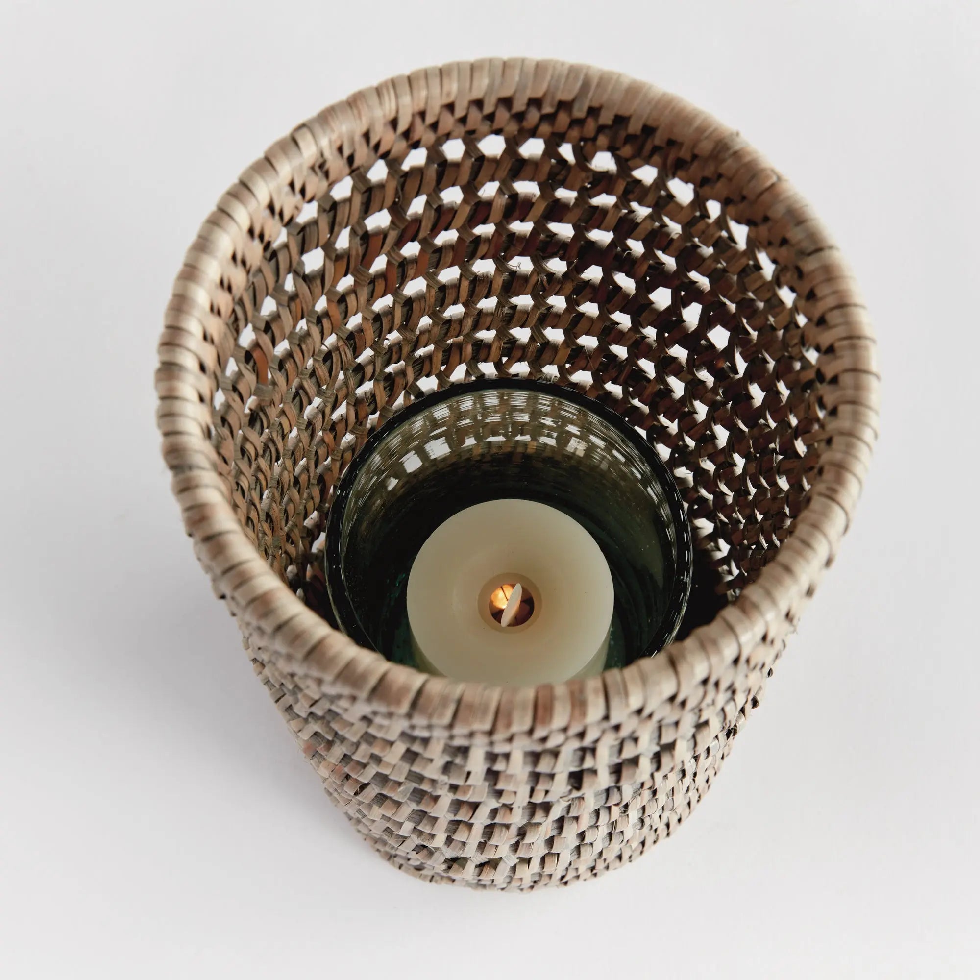 Small Graywash Rattan Hurricane with Glass Insert