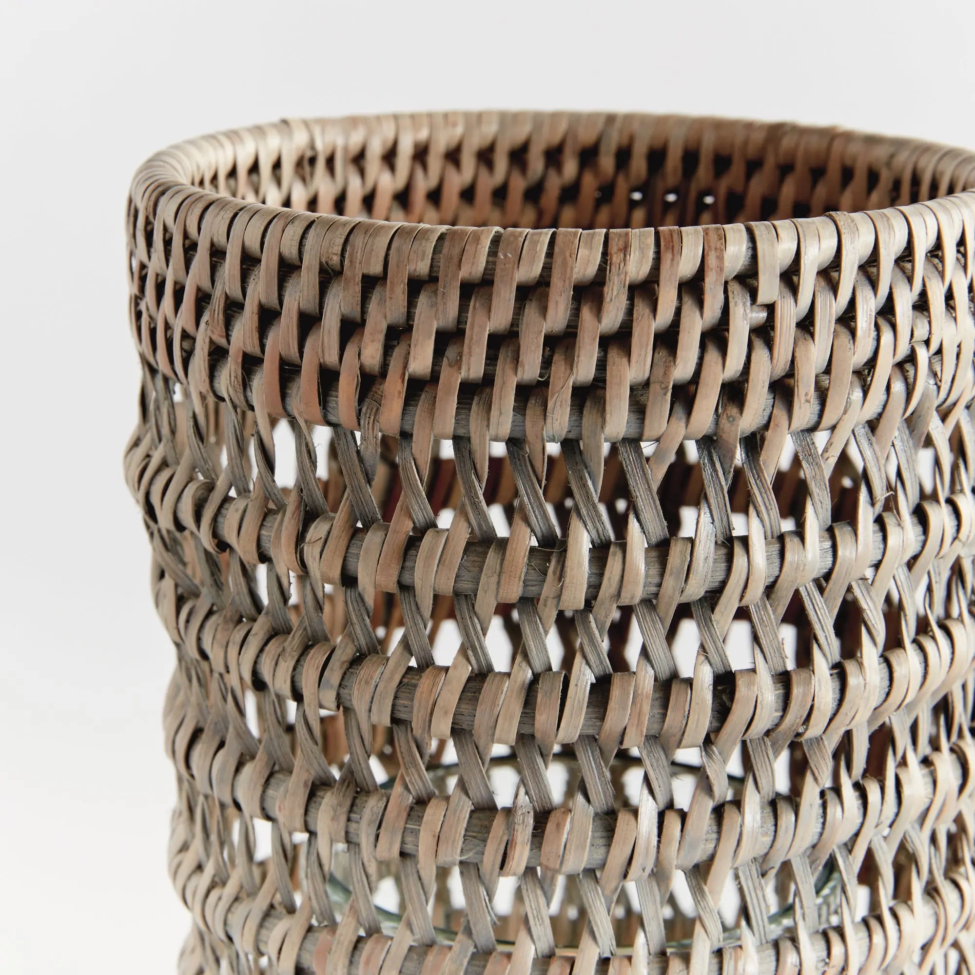 Small Graywash Rattan Hurricane with Glass Insert