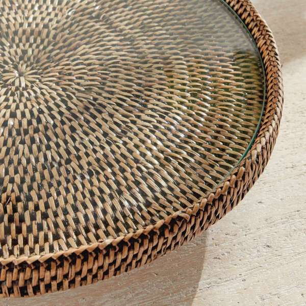 Burma Rattan Serving Stand - Glass Insert | Graywash, Whitewash, or Warm Brown Napa Home & Garden