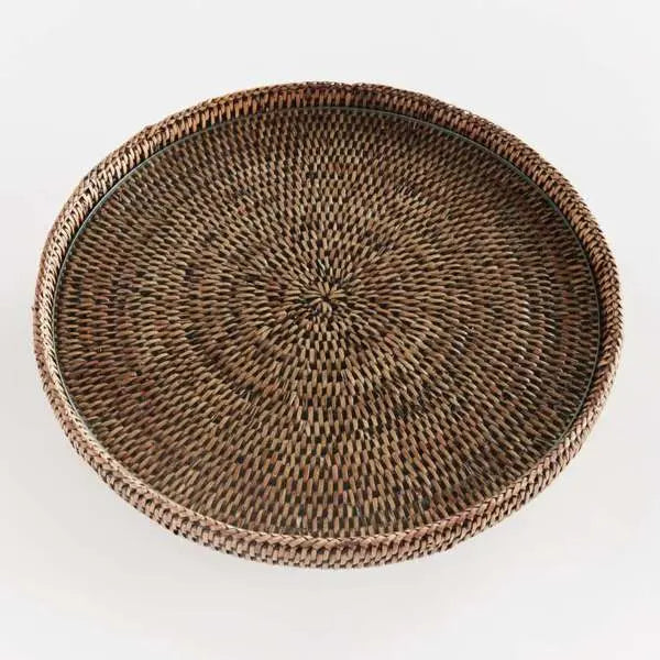 Burma Rattan Serving Stand - Glass Insert | Graywash, Whitewash, or Warm Brown Napa Home & Garden