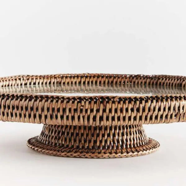 Burma Rattan Serving Stand - Glass Insert | Graywash, Whitewash, or Warm Brown Napa Home & Garden
