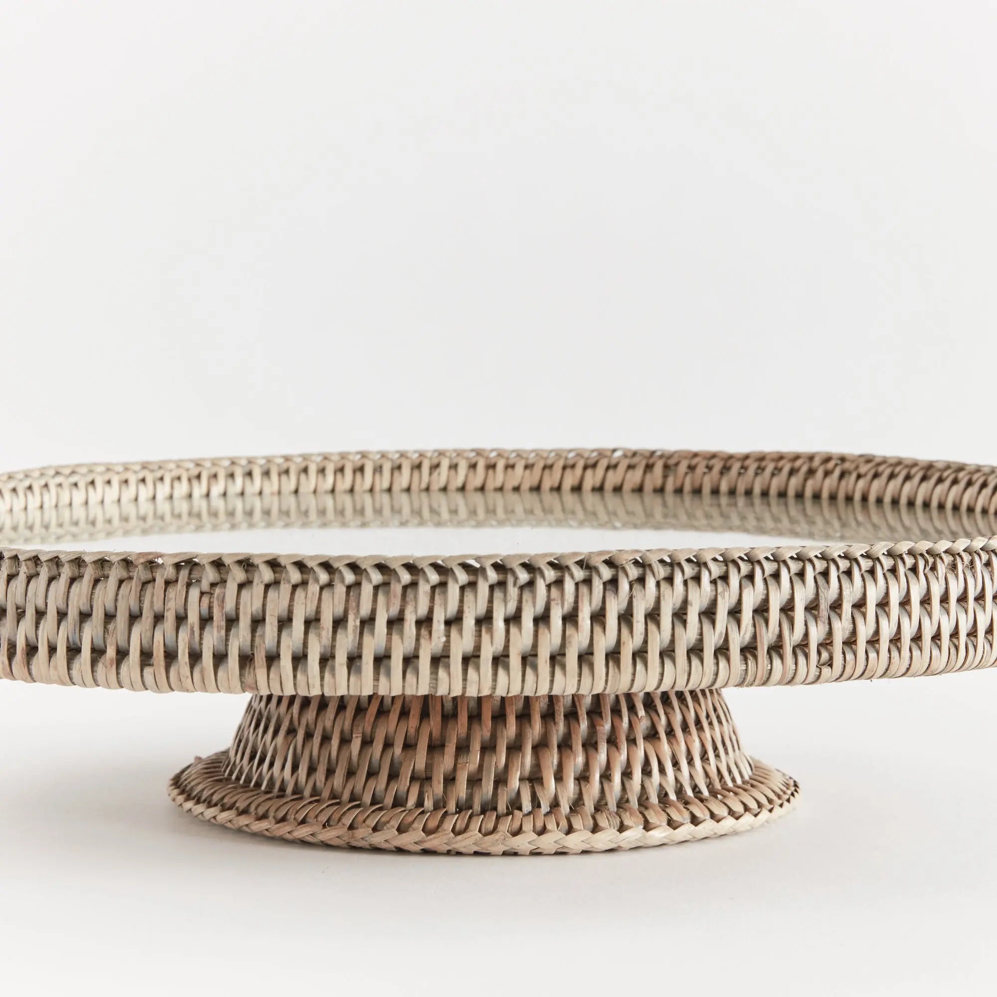 Graywash Rattan Serving Stand with Glass Insert