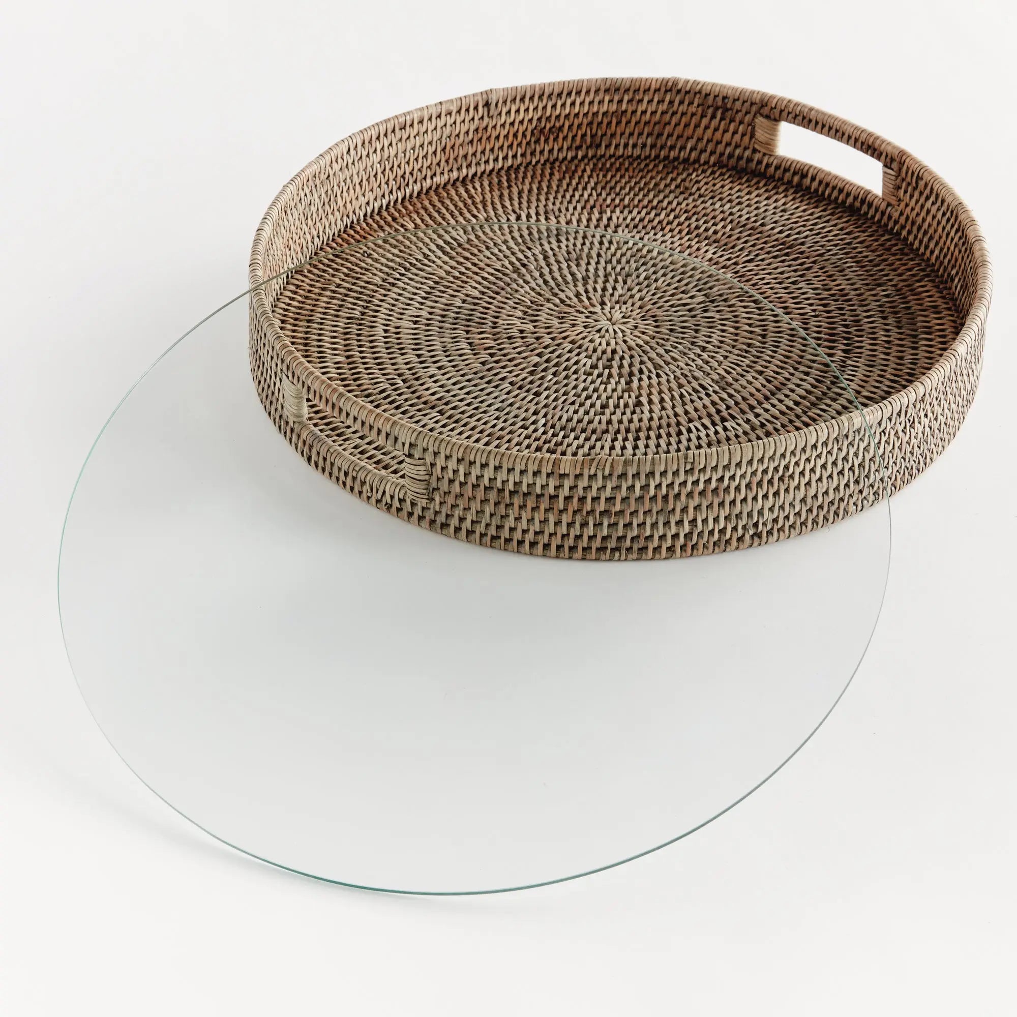 Burma Rattan Round Serving Tray - Graywash
