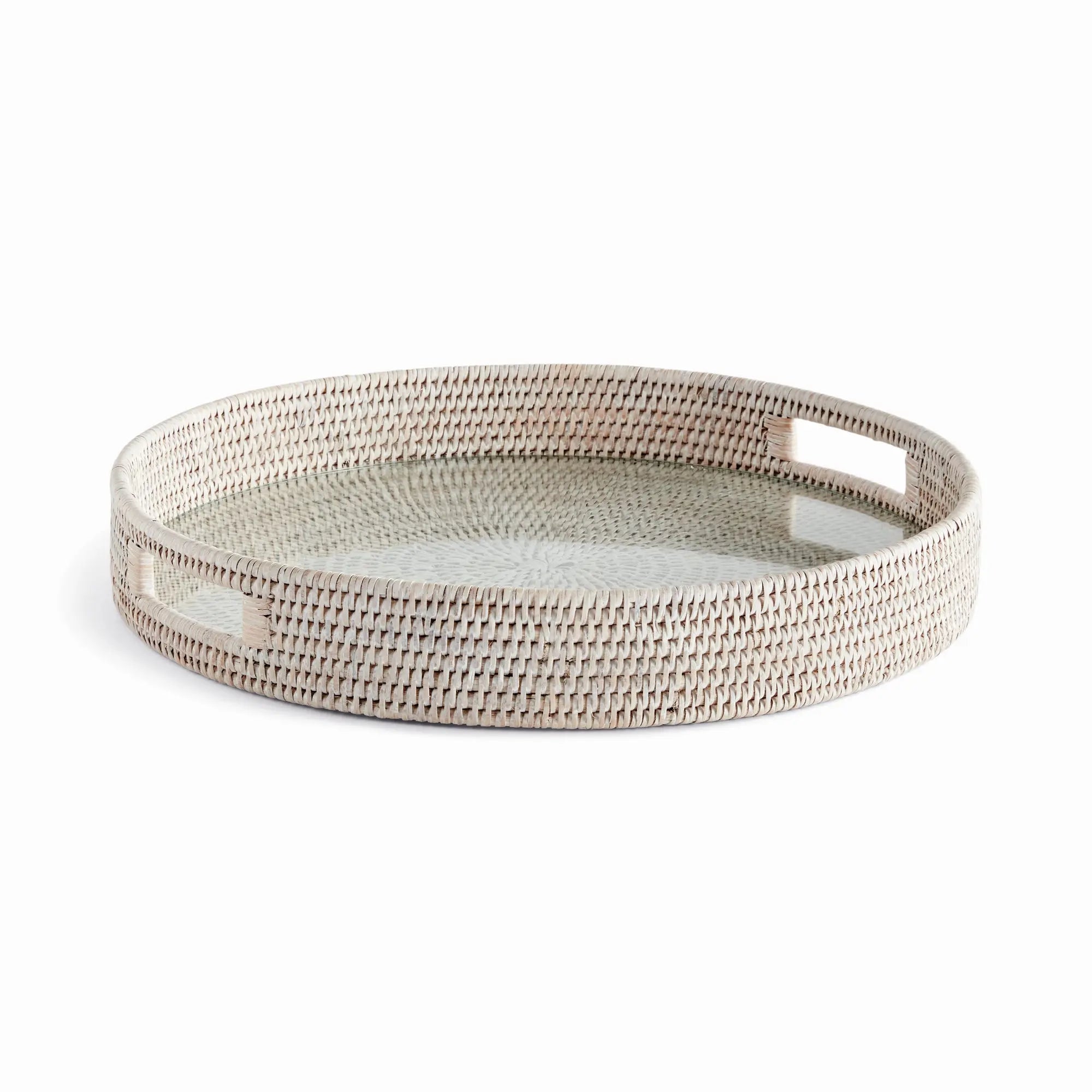Burma Rattan Round Serving Tray - Whitewash LARGE