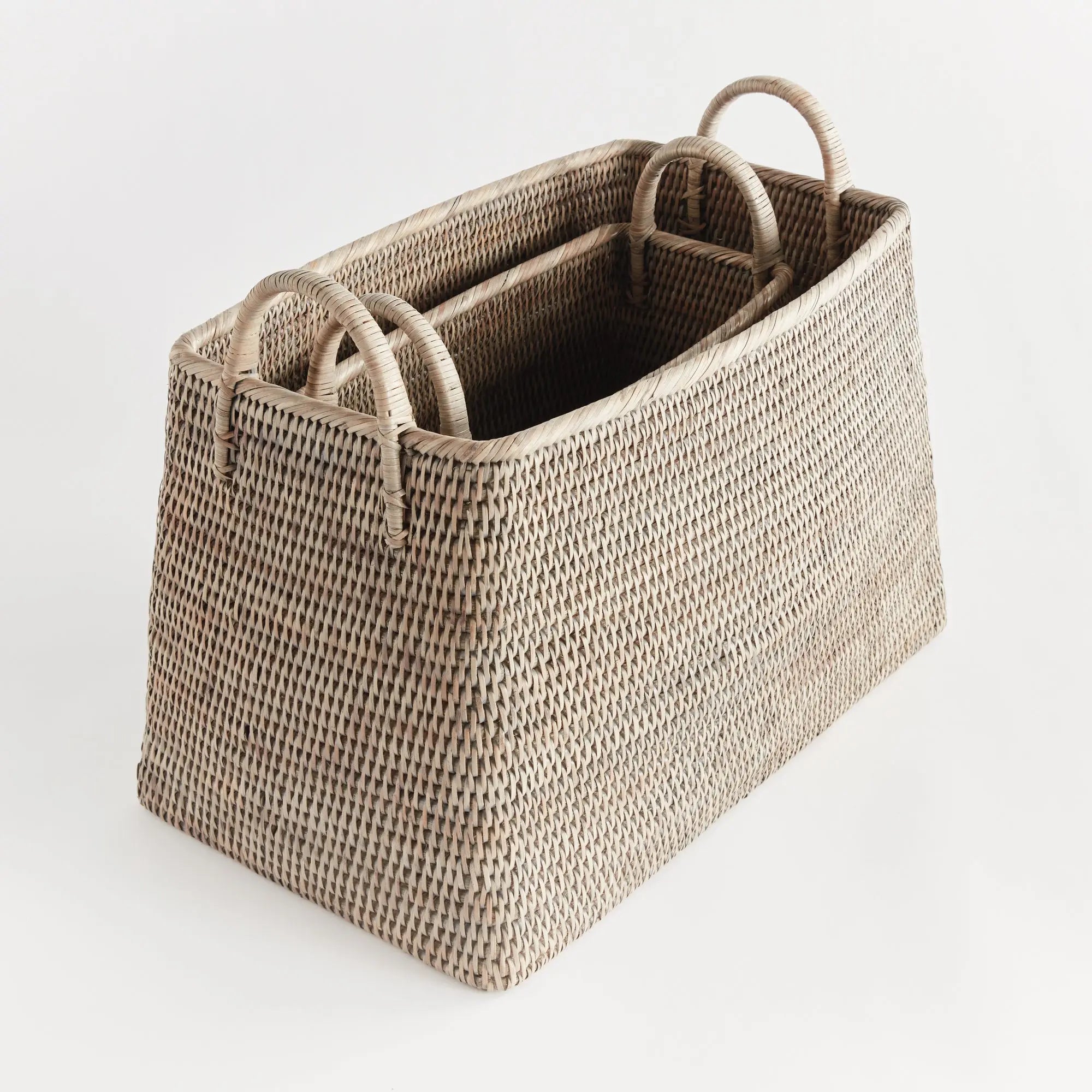 Handwoven Wicker Magazine Holders - Graywash