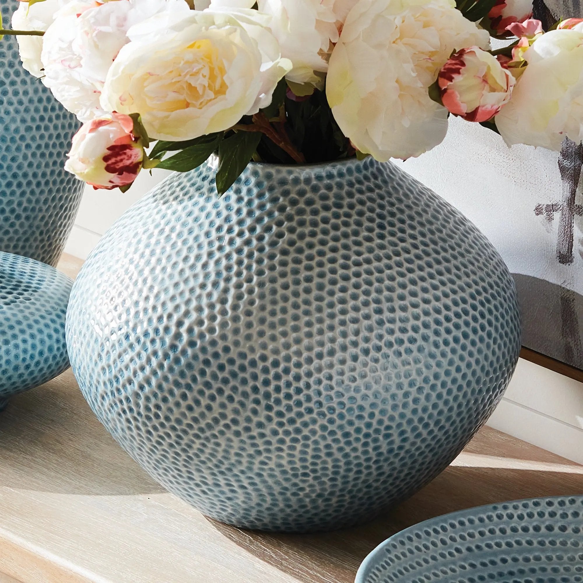 Miro Vase Medium - Handcrafted ceramic vase with organic dotted texture in blue