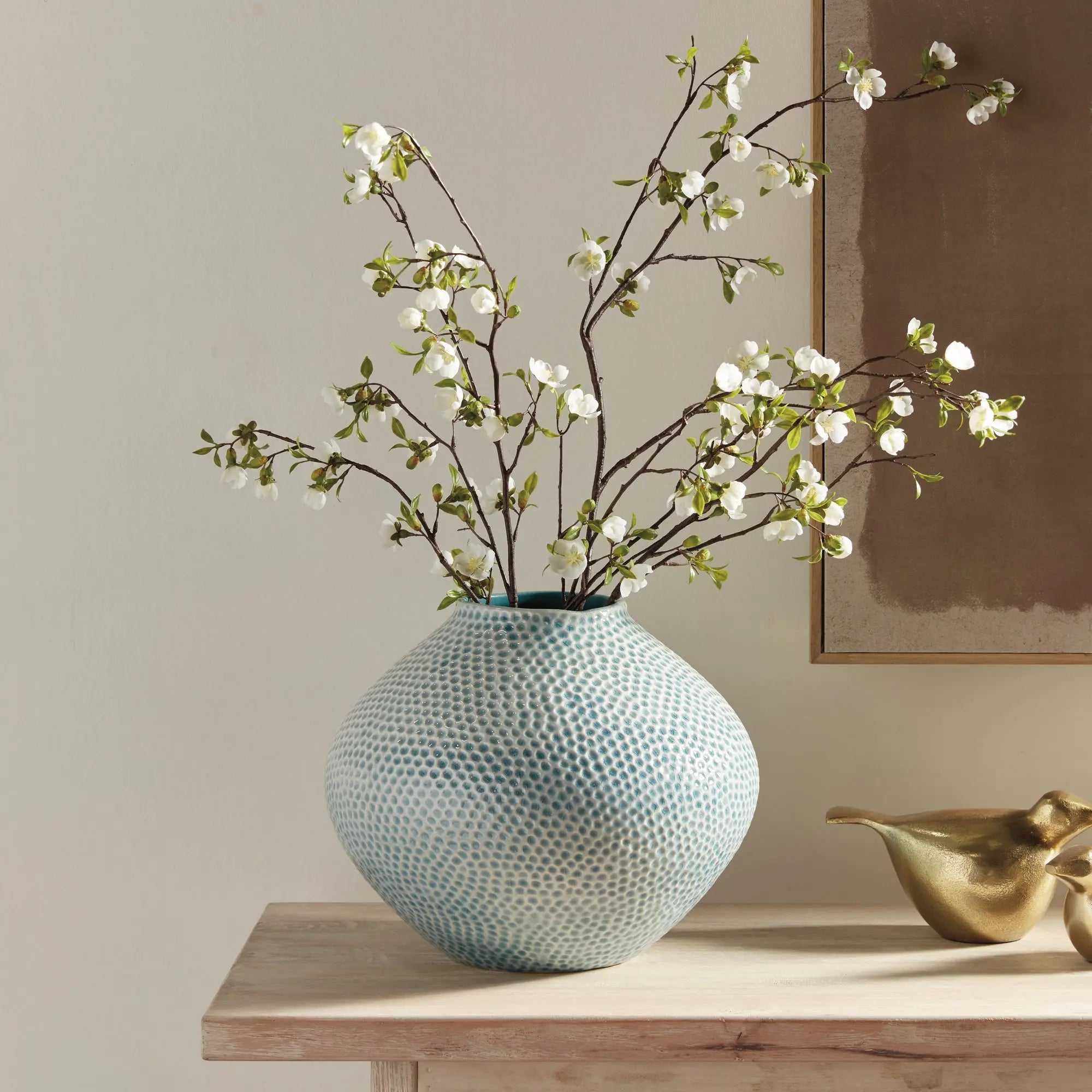 Miro Vase Medium - Handcrafted ceramic vase with organic dotted texture in blue