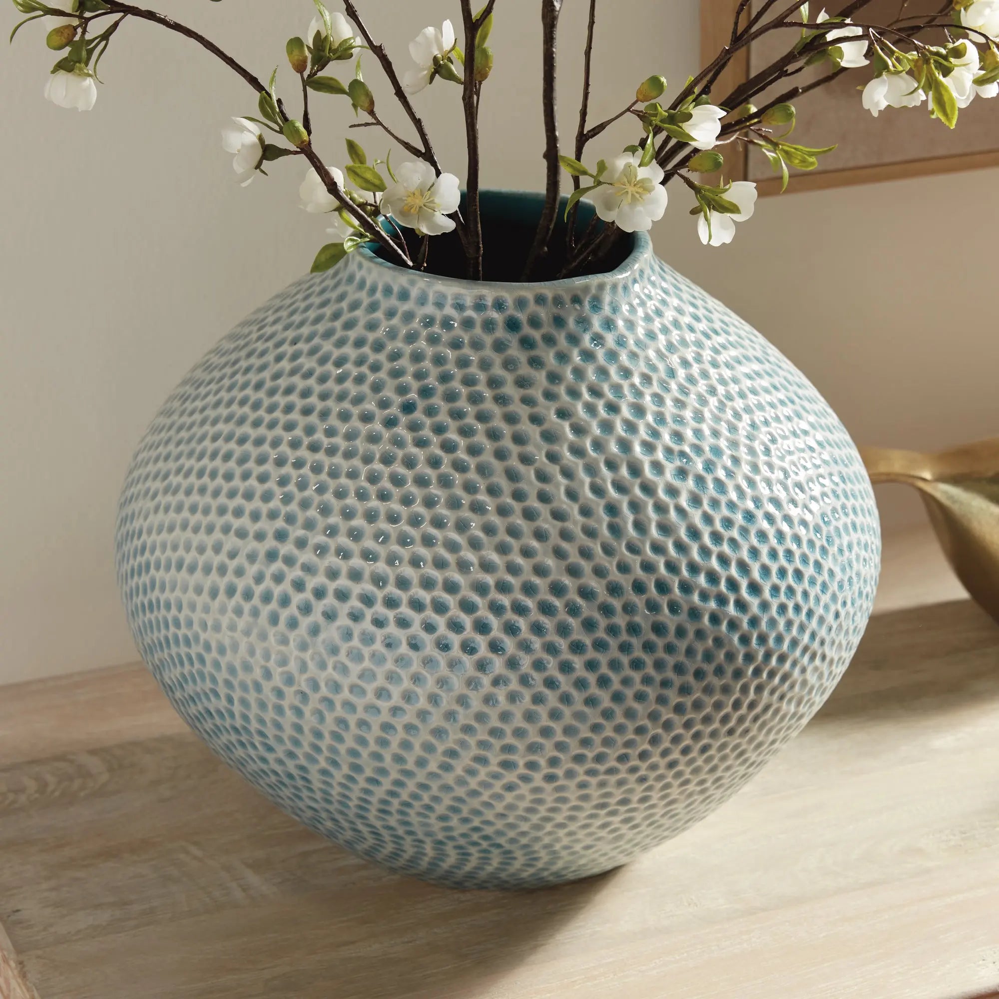 Miro Vase Medium - Handcrafted ceramic vase with organic dotted texture in blue