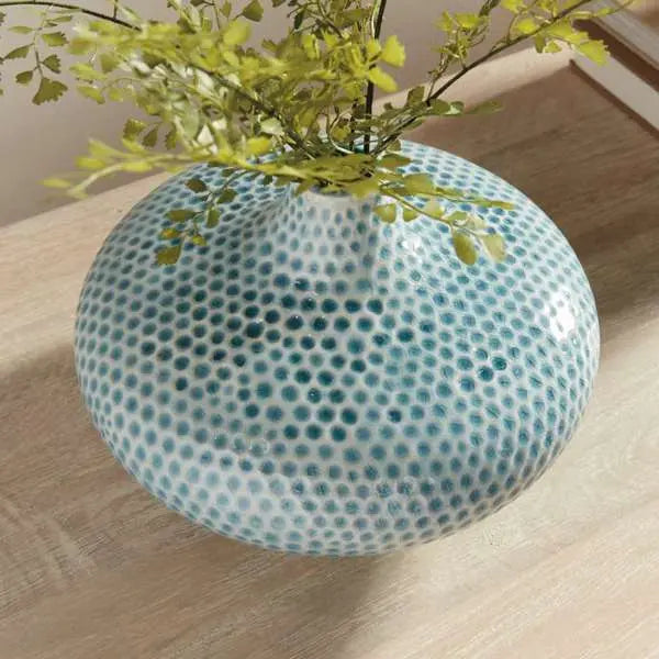 Miro Short Vase - Handcrafted ceramic vase with organic dotted texture in blue