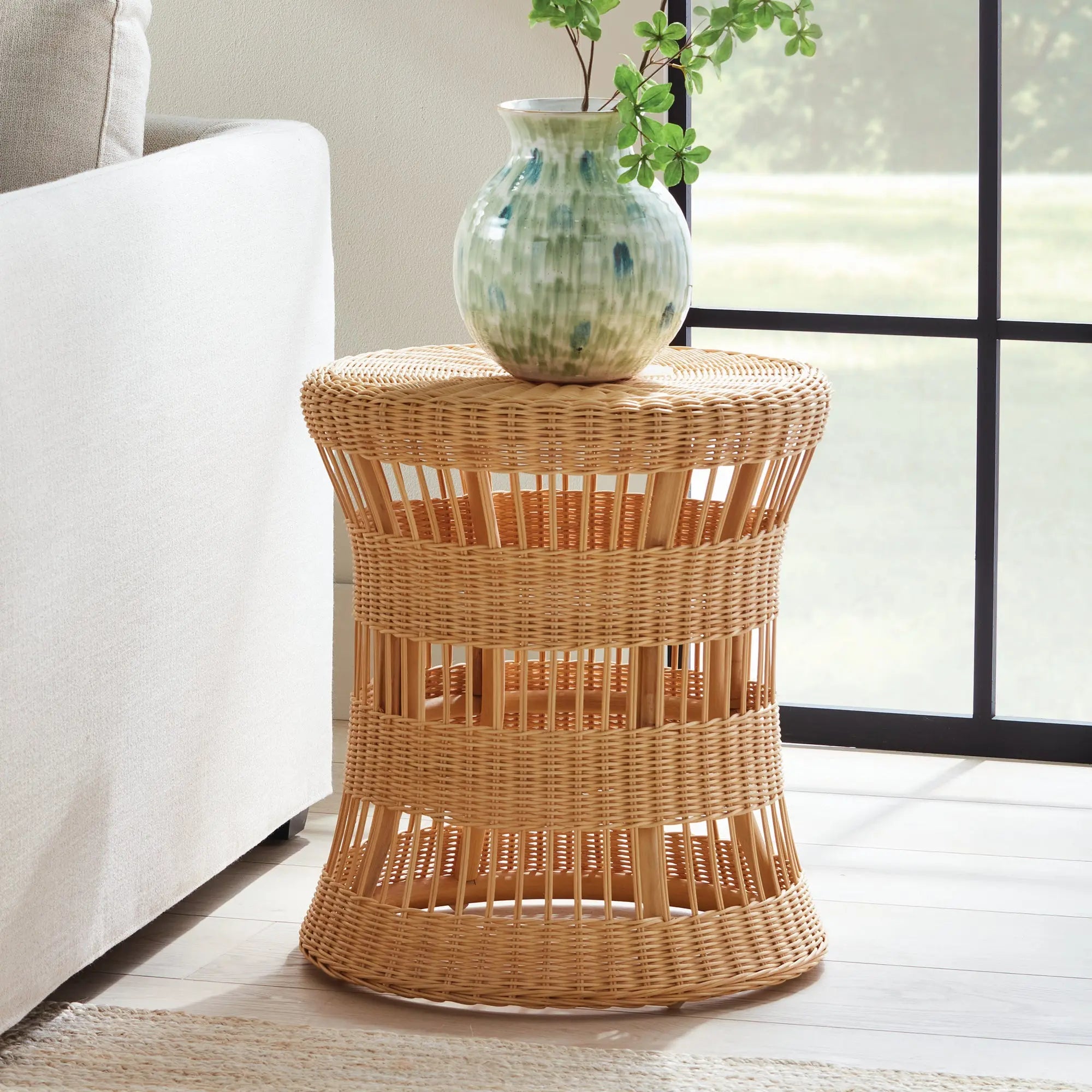 Ashton rattan end table with woven pattern