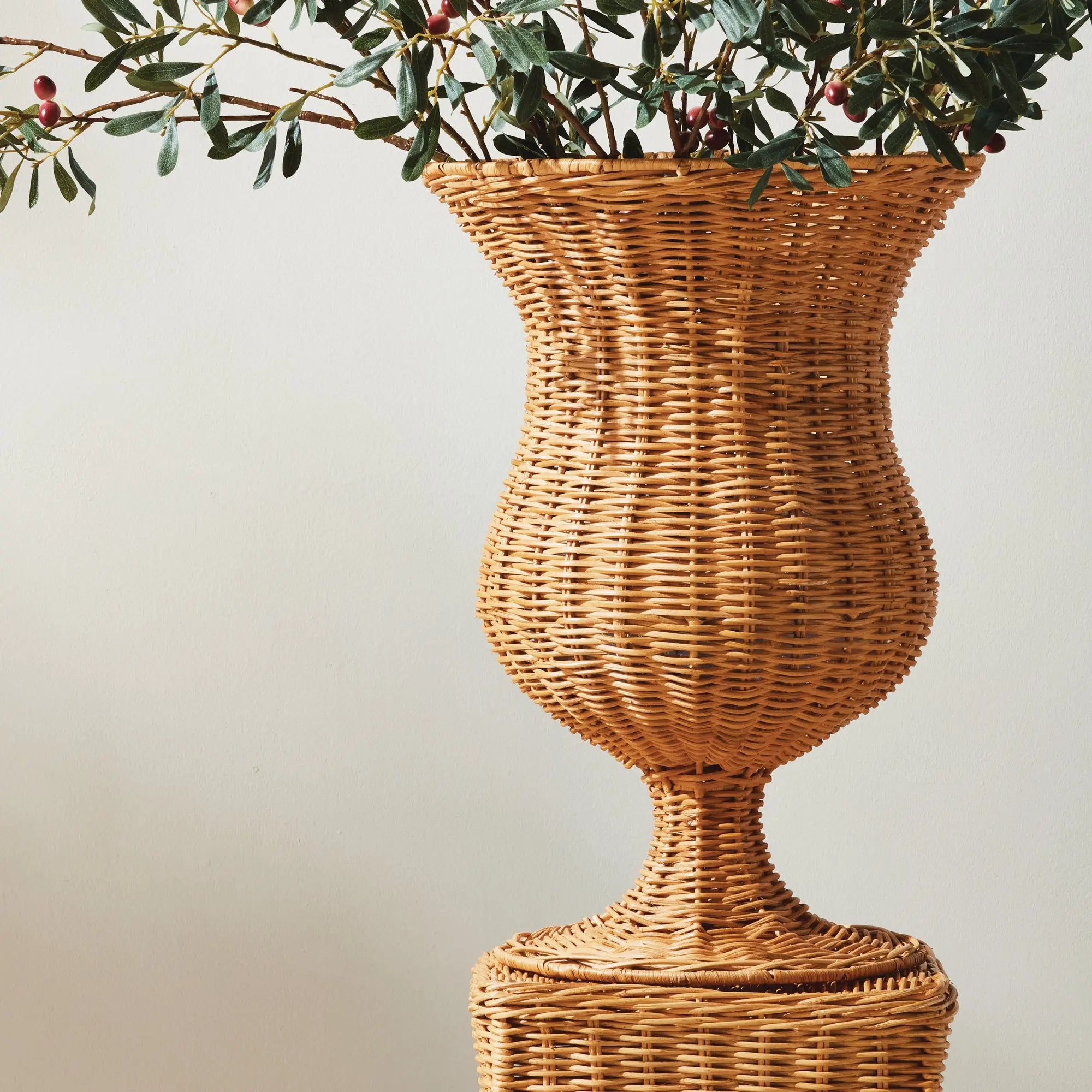 Chesapeake Rattan Footed Urn - 22" Tall | Whitewash or Natural Vessel - Villa Decor & Design