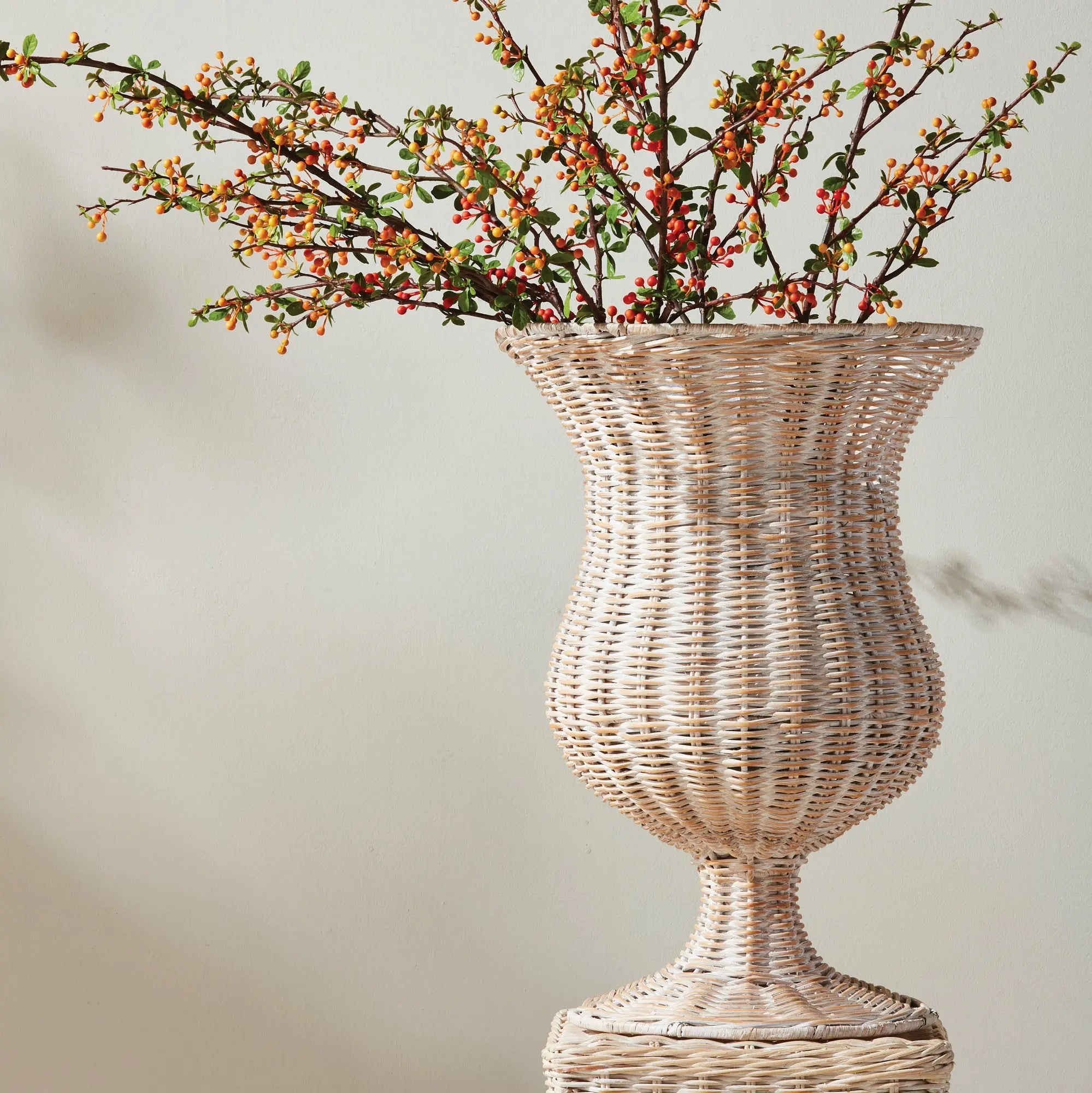 Chesapeake Rattan Footed Urn - 22" Tall | Whitewash or Natural Vessel - Villa Decor & Design