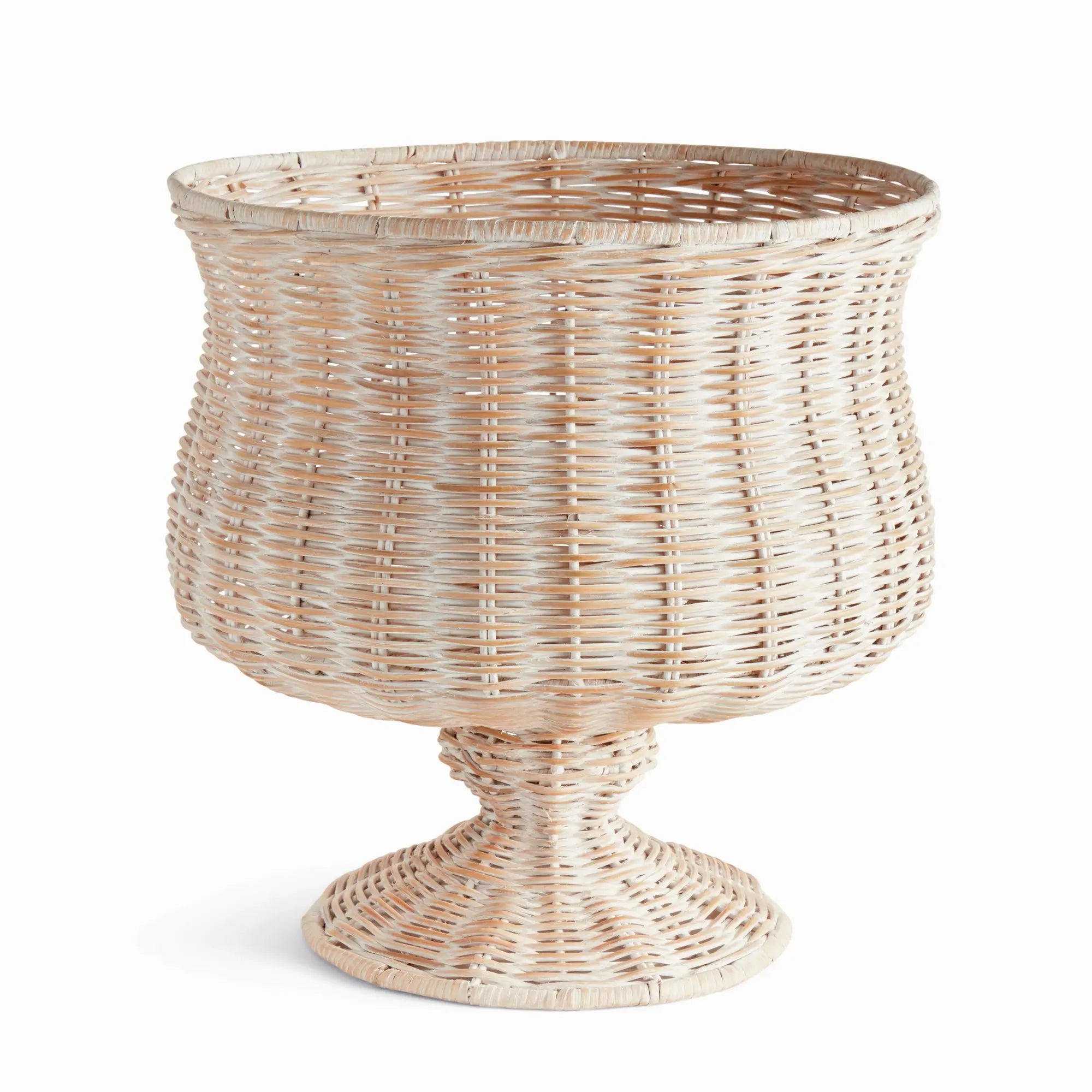 Chesapeake Rattan Footed Urn - 18" Wide | Whitewash or Natural Vessel - Villa Decor & Design