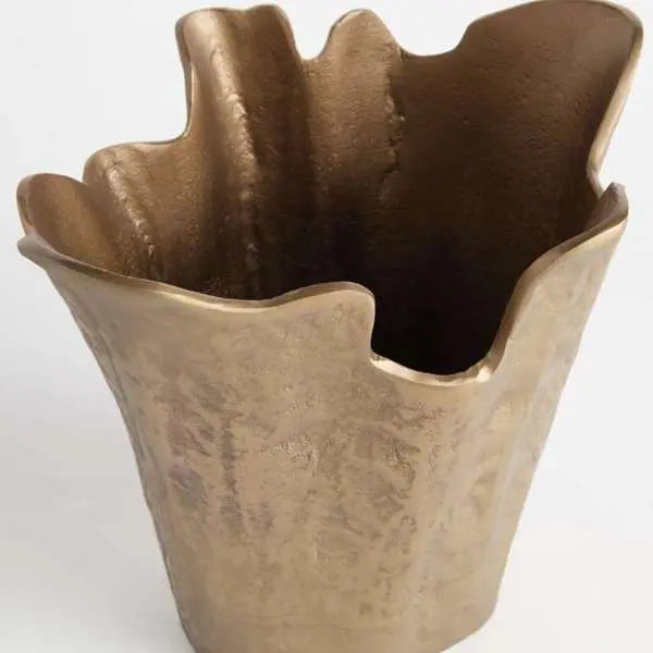 Garin Decorative Vase - 11" Organic Antique Brass Cast Aluminum Vase - Villa Decor & Design