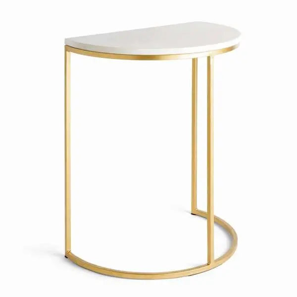 Annamaria Side Table - White Marble & Gold Demilune Table - Villa Decor & Design