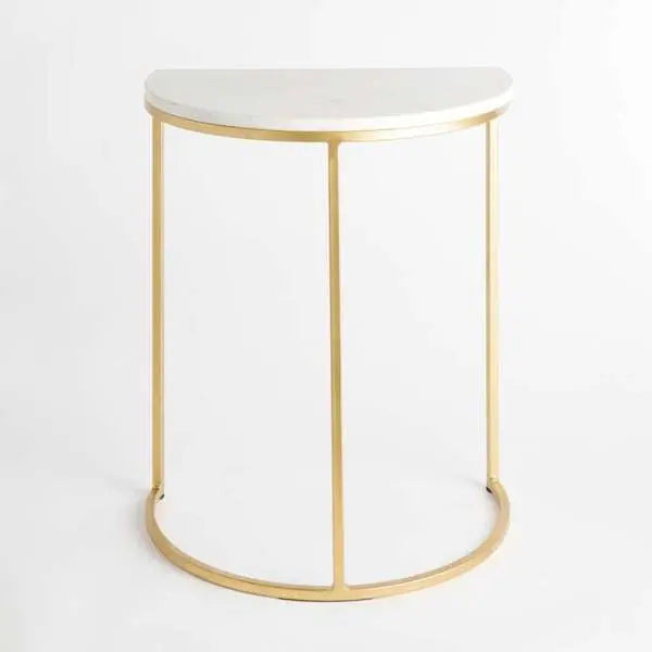 Annamaria Side Table - White Marble & Gold Demilune Table - Villa Decor & Design