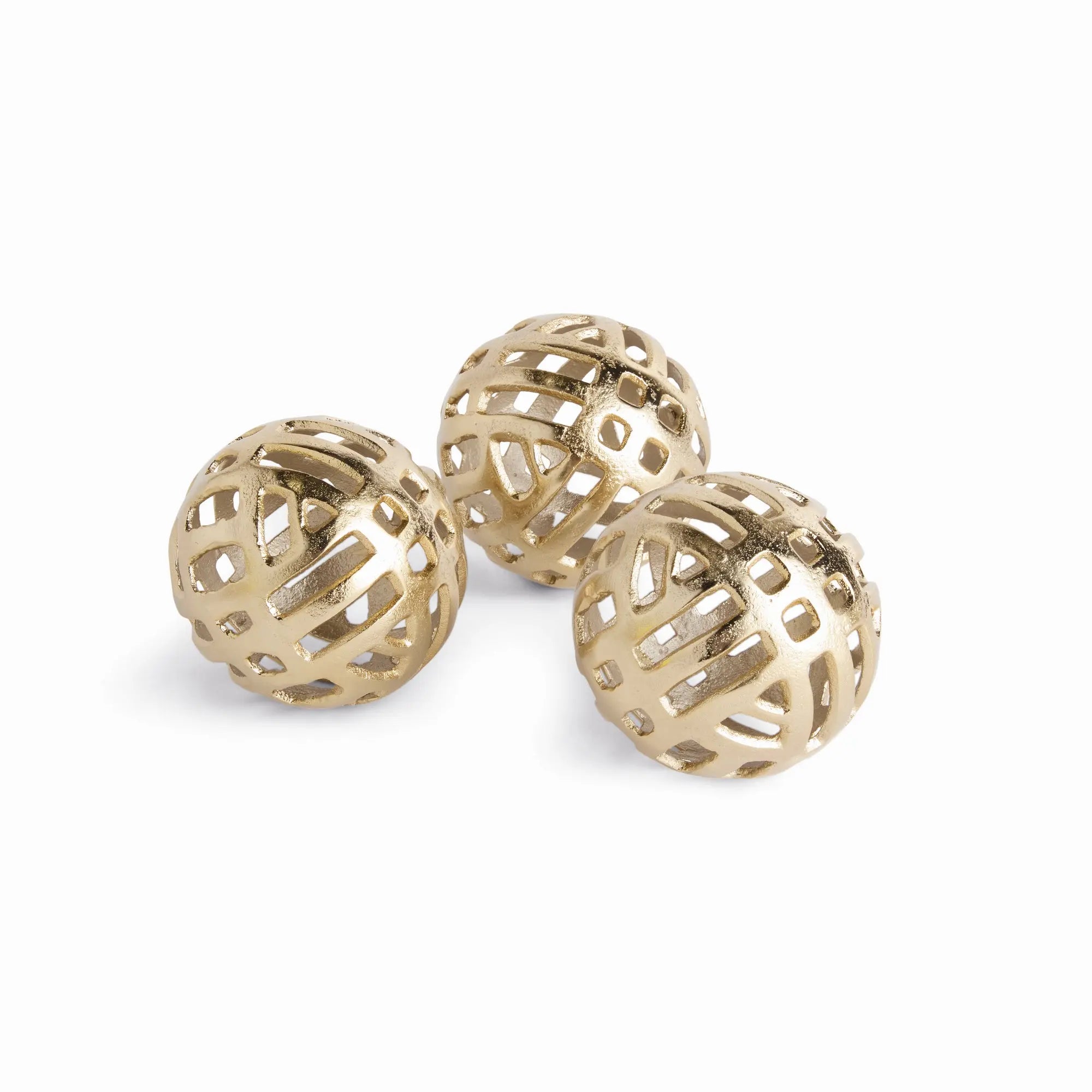 Candace Sculptural Orbs - Set of 3 Champagne Gold Cast Aluminum - Villa Decor & Design