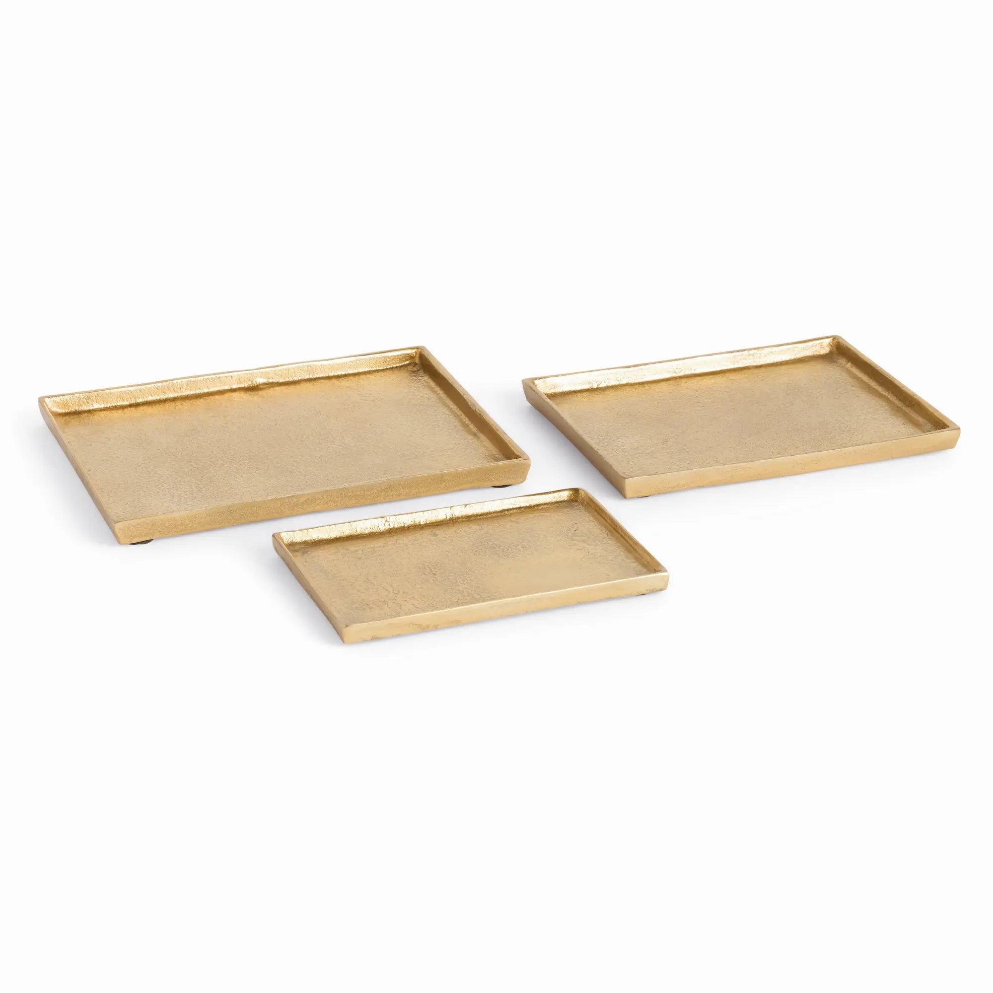 Brett Rectangular Decorative Trays - Set of 3 Gold Cast Aluminum - Villa Decor & Design