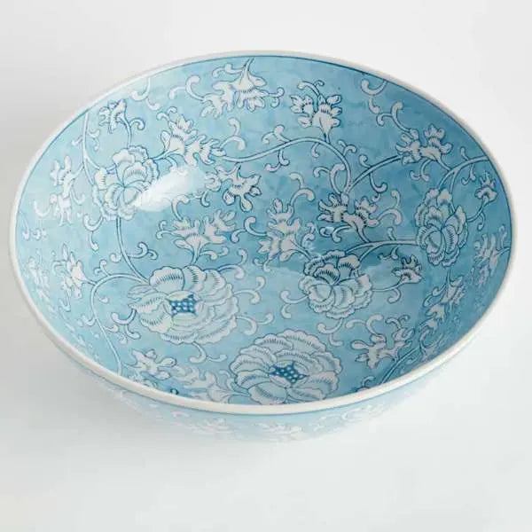 Monarch Lotus Decorative Bowl - 13" Blue & White Scalloped Porcelain Bowl - Villa Decor & Design