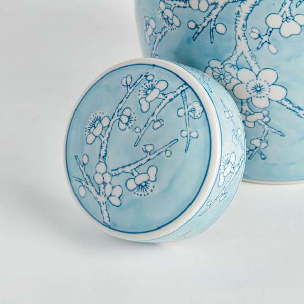 Monarch Empress Lidded Jar - Blue & White Parrot Motif Porcelain Jar - Villa Decor & Design