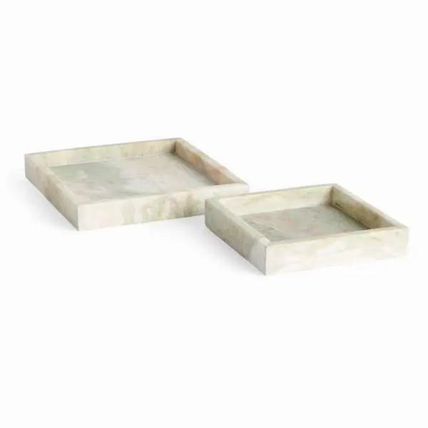 Johanna Square Marble Trays - Set of 2 Green & Pink Veined Marble Trays - Villa Decor & Design