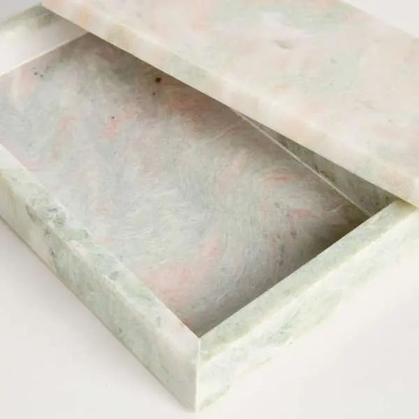 Johanna Marble Lidded Boxes - Set of 2 Green & Pink Veined Marble Boxes - Villa Decor & Design