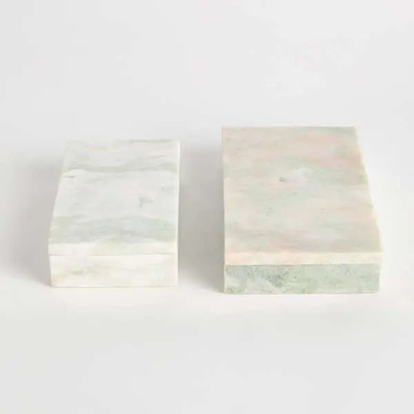 Johanna Marble Lidded Boxes - Set of 2 Green & Pink Veined Marble Boxes - Villa Decor & Design