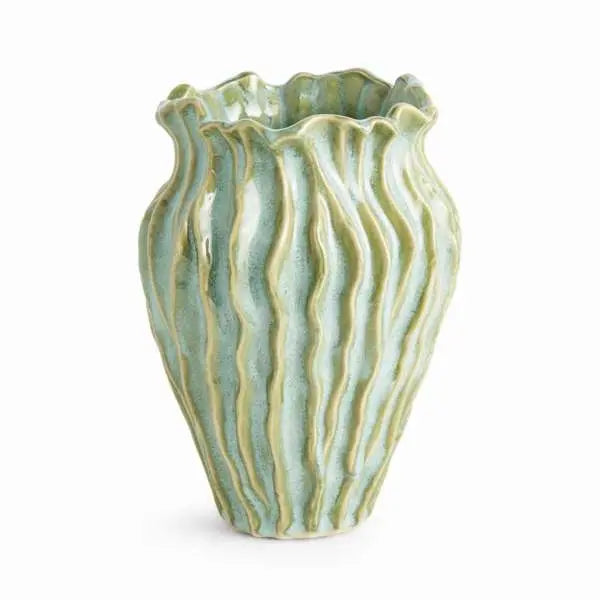 Esmeralda Vase - 10" Sculptural Reactive Green Ceramic Vase - Villa Decor & Design