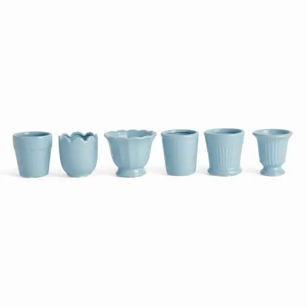Mirabelle Mini Cachepots - Set of 6 Assorted Clay Vessels (White, Yellow, or Blue) - Villa Decor & Design