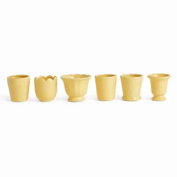 Mirabelle Mini Cachepots - Set of 6 Assorted Clay Vessels (White, Yellow, or Blue) - Villa Decor & Design