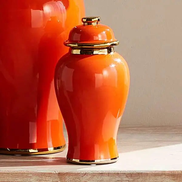 Eva Lidded Ginger Jar - High-Gloss Orange & Gold Ceramic Jar (Small or Large) Napa Home & Garden