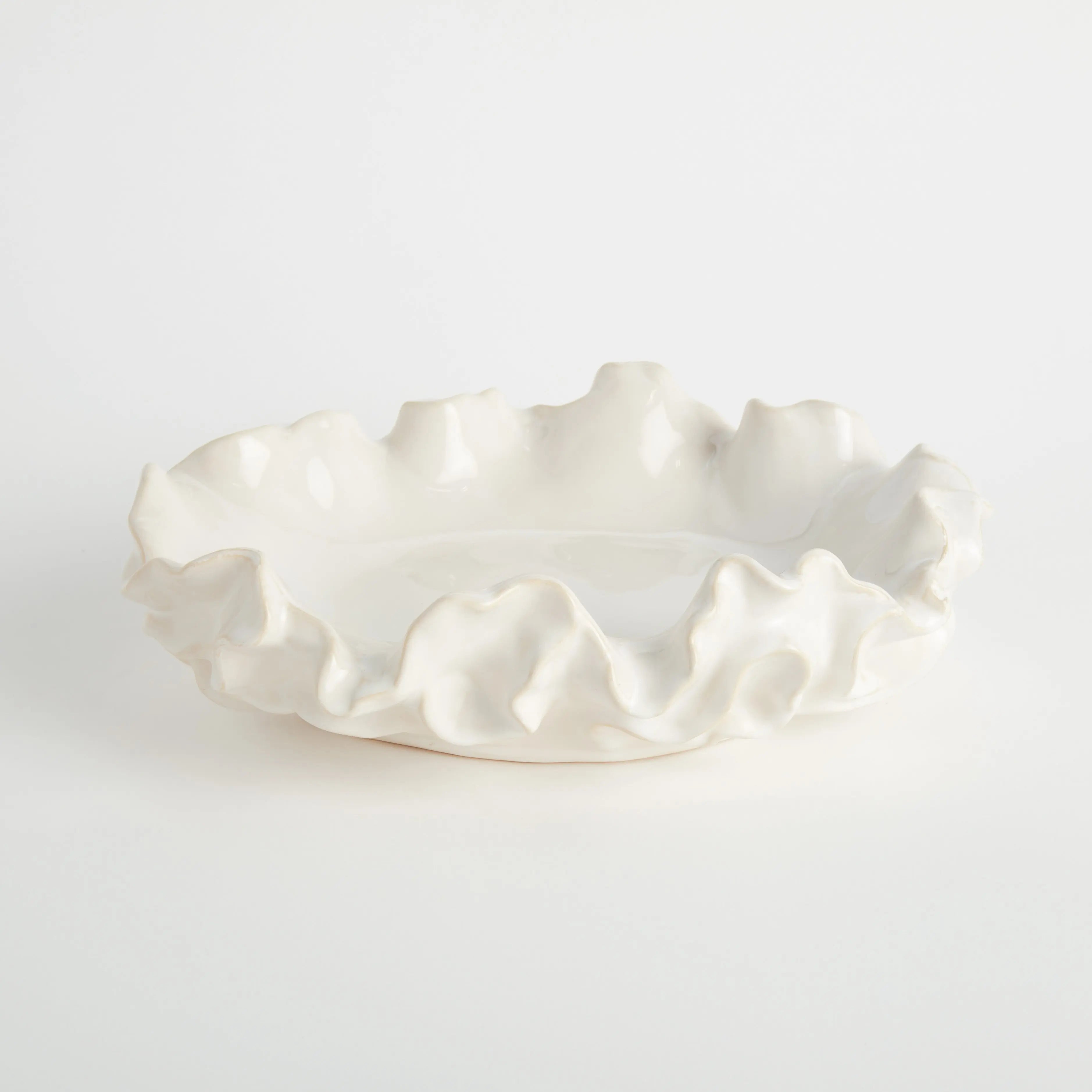 Camilla Ruffled Decorative Bowl - Handcrafted Stoneware Statement Piece (2 Sizes & 2 Colors) - Villa Decor & Design