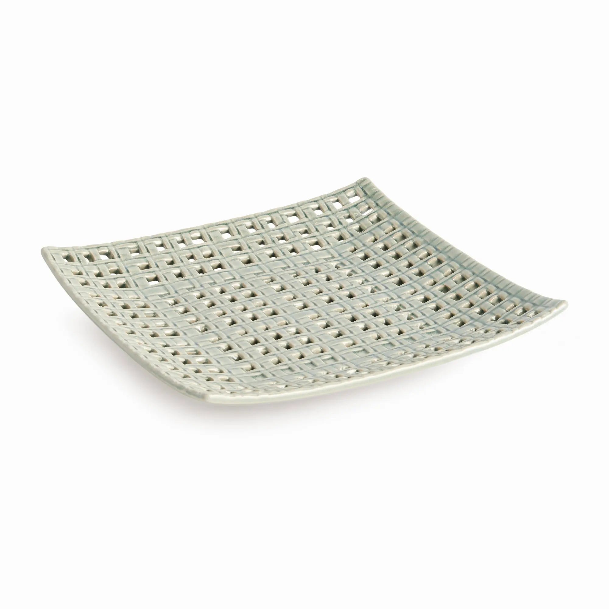 Emily Stoneware Tray - Sand-Casted Open Weave Decorative Accent (Square or Rectangular) - Villa Decor & Design