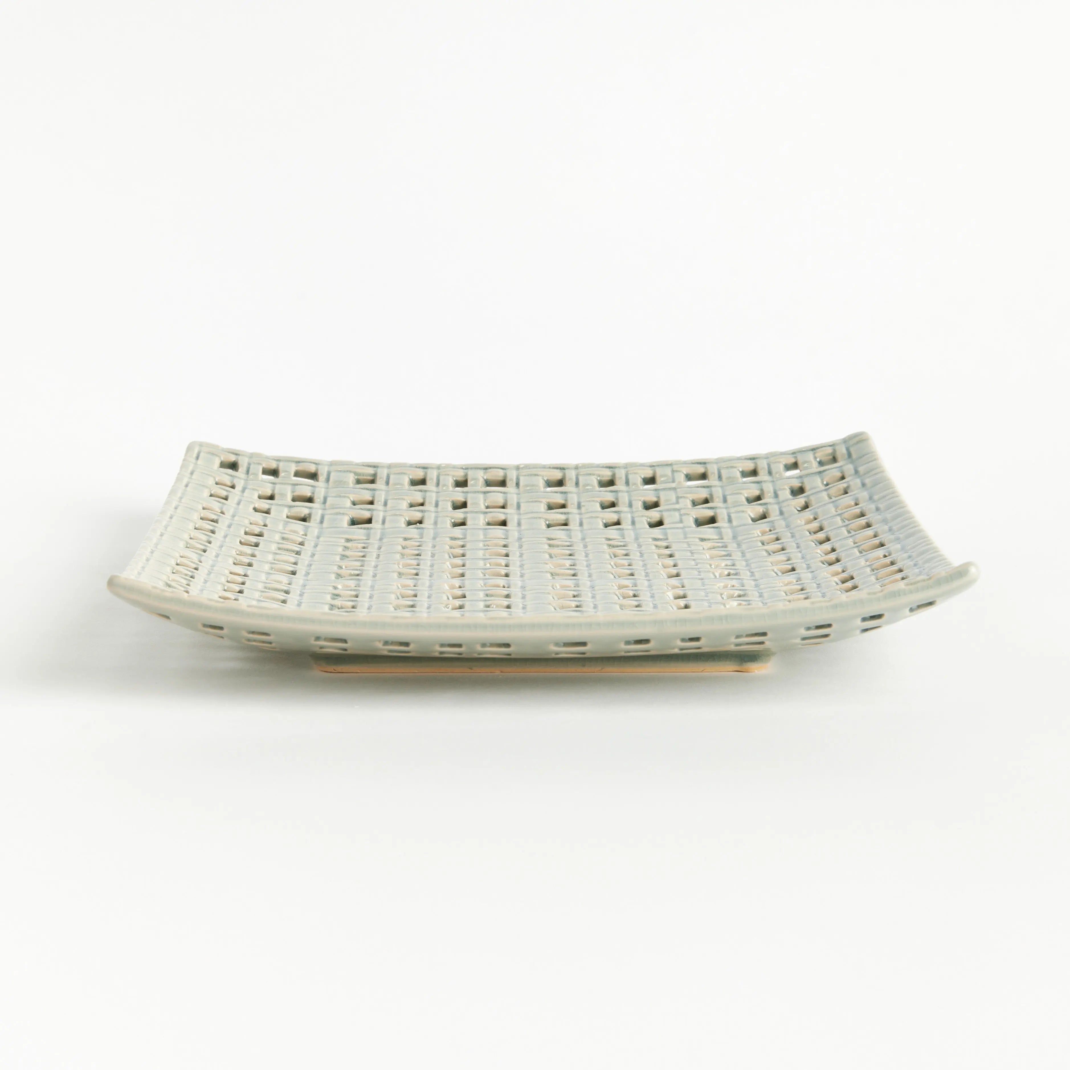 Emily Stoneware Tray - Sand-Casted Open Weave Decorative Accent (Square or Rectangular) - Villa Decor & Design