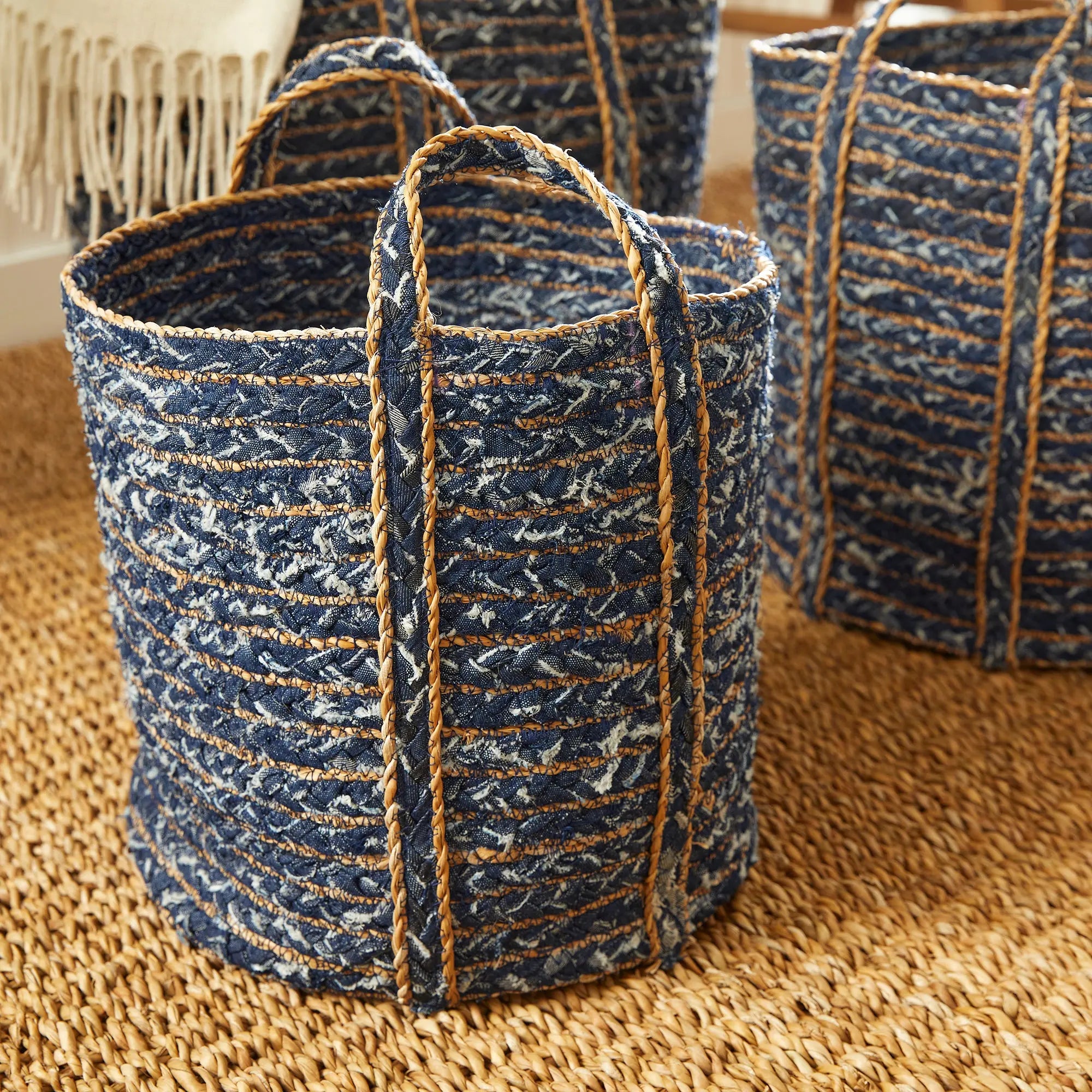 DENIM ROUND BASKETS, SET OF 3 Villa Decor & Design