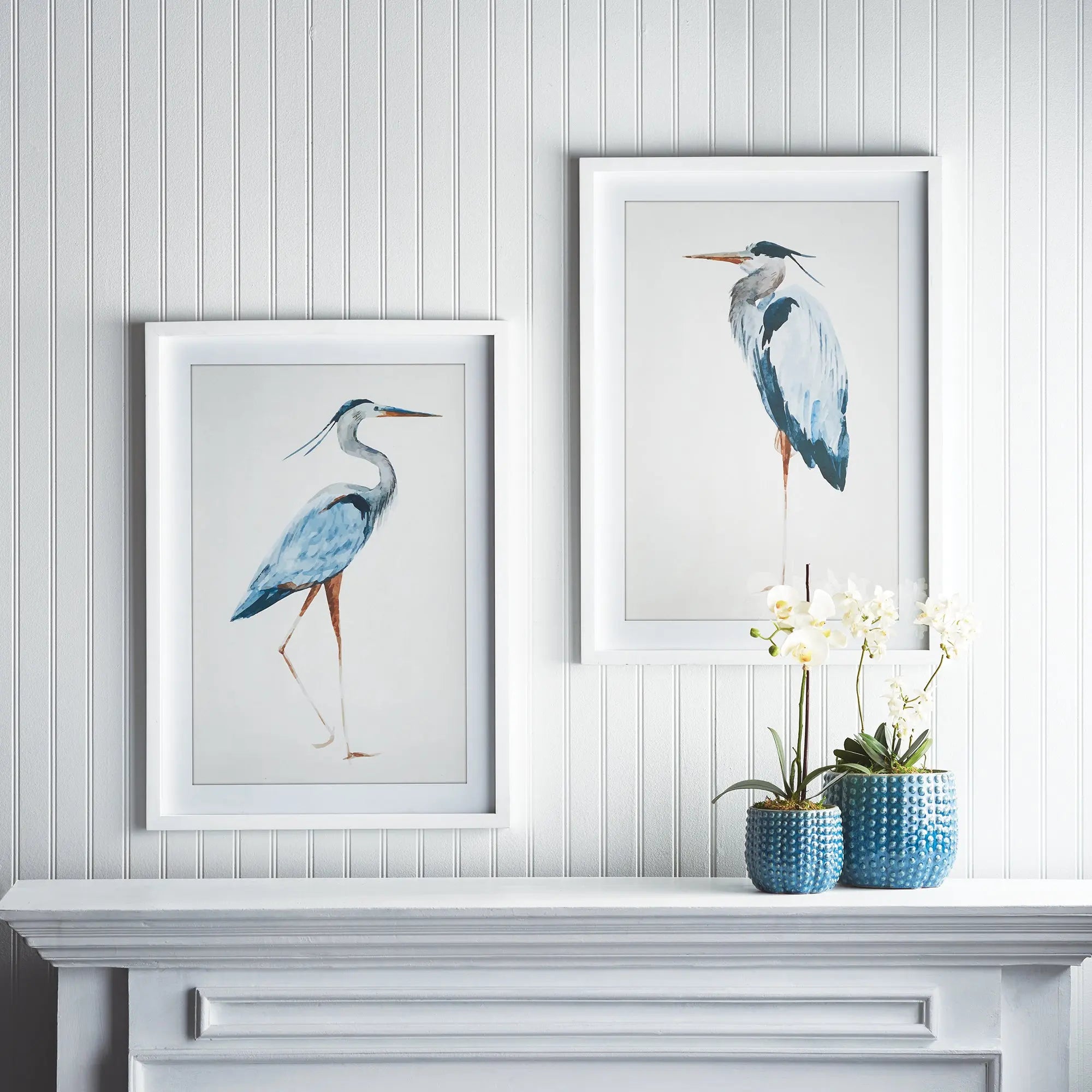 Blue Heron Prints - Set of 2 Coastal Framed Wall Art - Villa Decor & Design