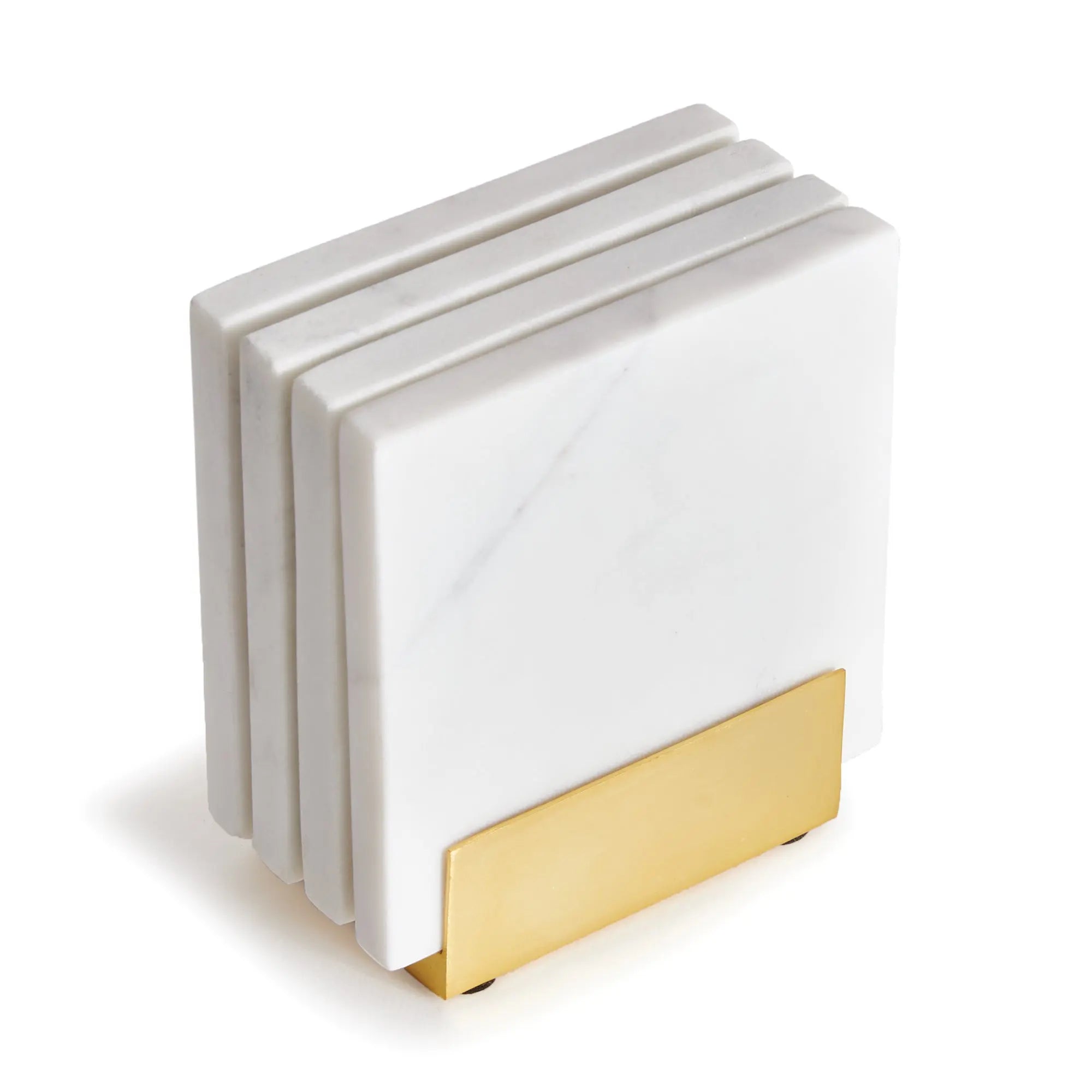 White Marble Coasters with Brass Holder