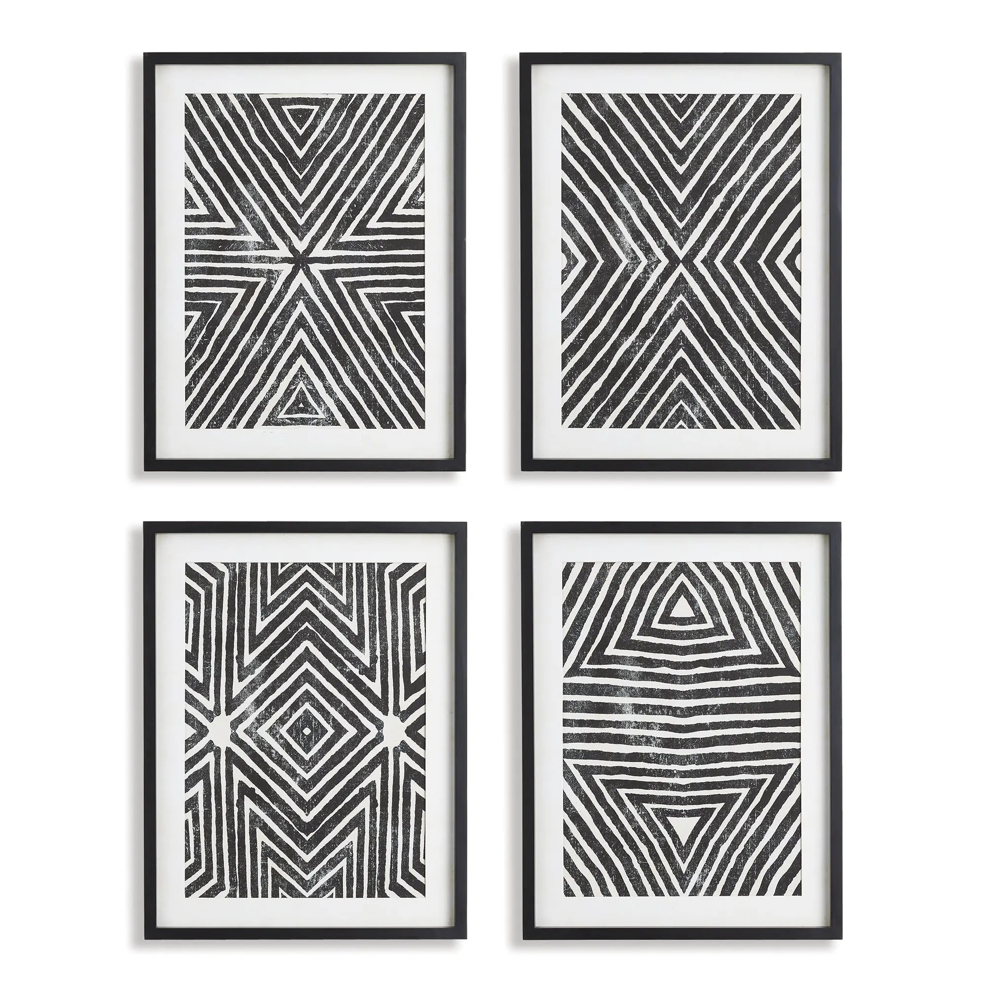 ACHROMATIC GEOMETRIC PRINTS, SET OF 4 Villa Decor & Design