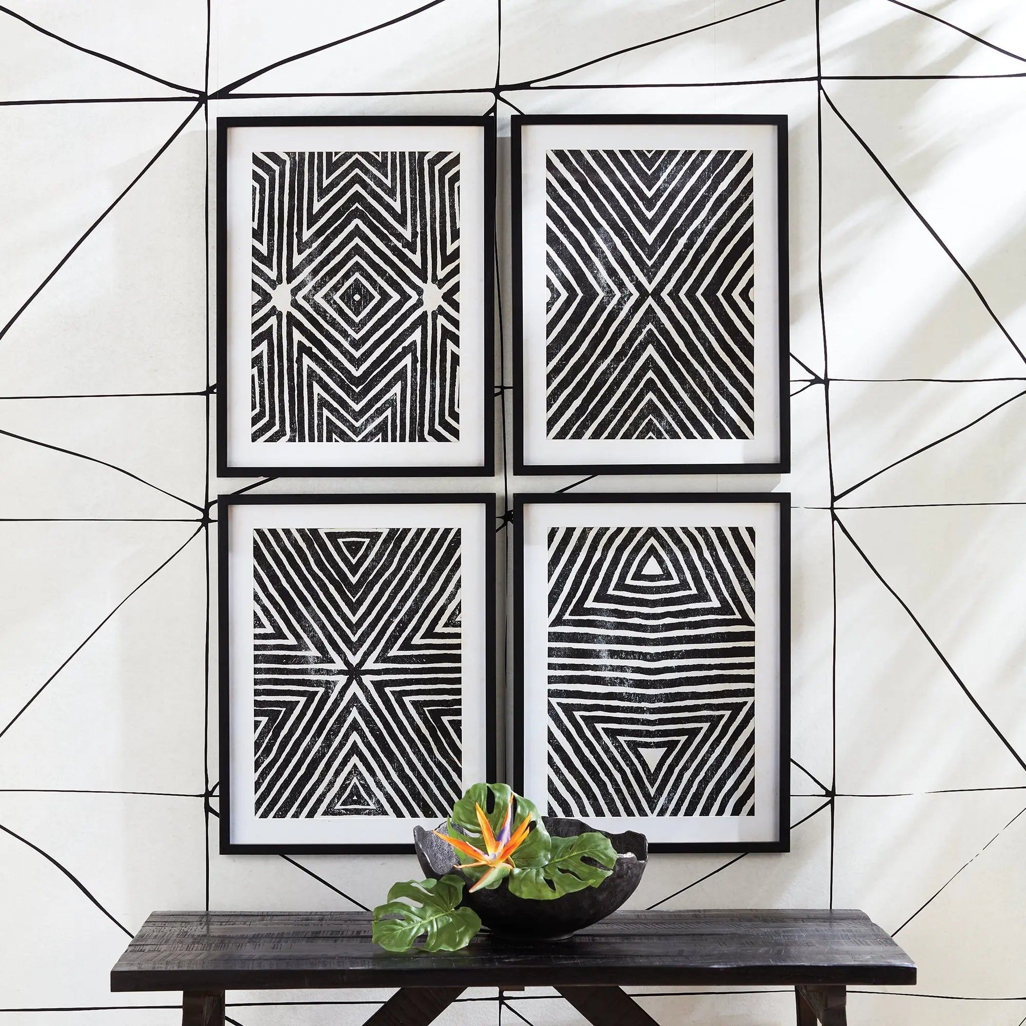 ACHROMATIC GEOMETRIC PRINTS, SET OF 4 Villa Decor & Design