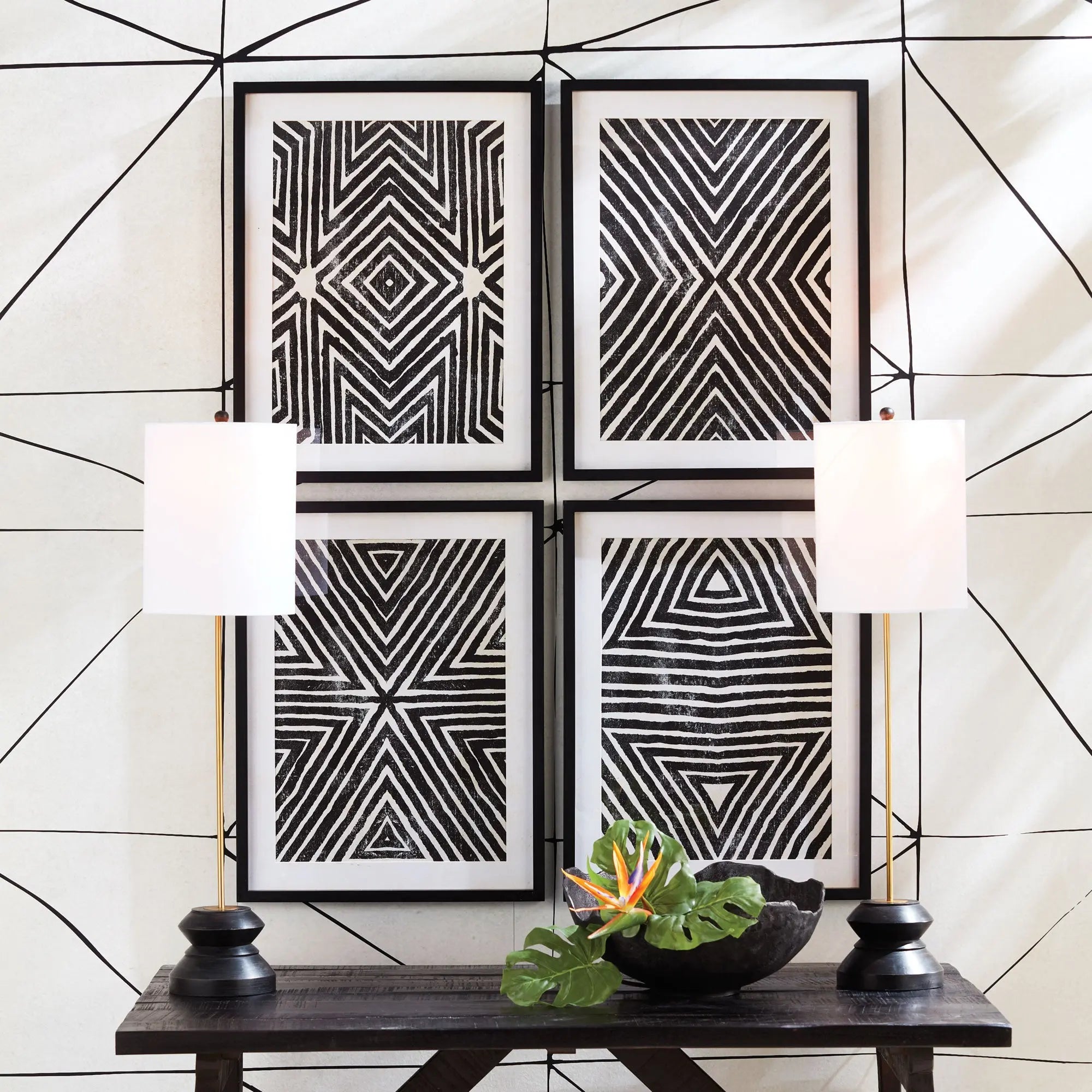 ACHROMATIC GEOMETRIC PRINTS, SET OF 4 Villa Decor & Design