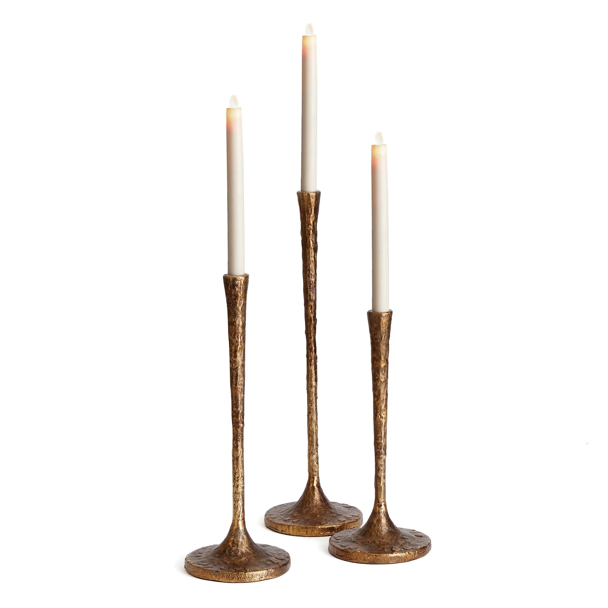 Burke Modern Taper Candle Holders – Set of 3 (White Ash Gold or Antique Brass) - Villa Decor & Design