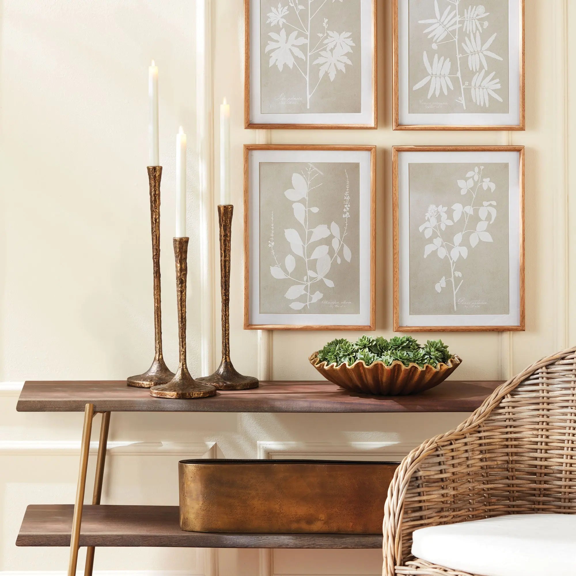 Burke Modern Taper Candle Holders – Set of 3 (White Ash Gold or Antique Brass) - Villa Decor & Design