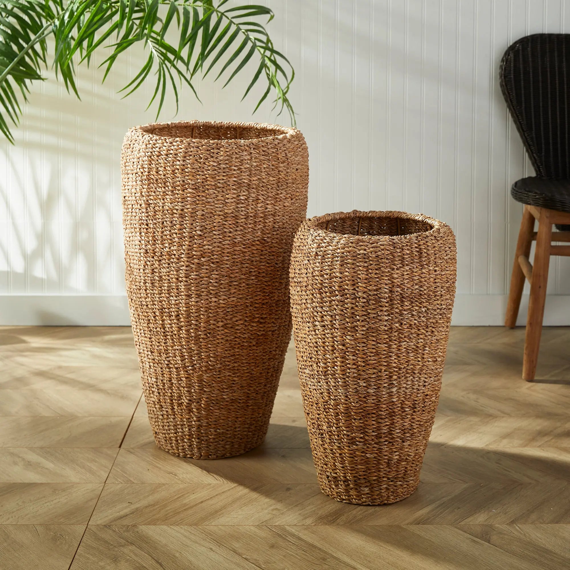 SEAGRASS TALL ROUND PLANTERS, SET OF 2 Villa Decor & Design