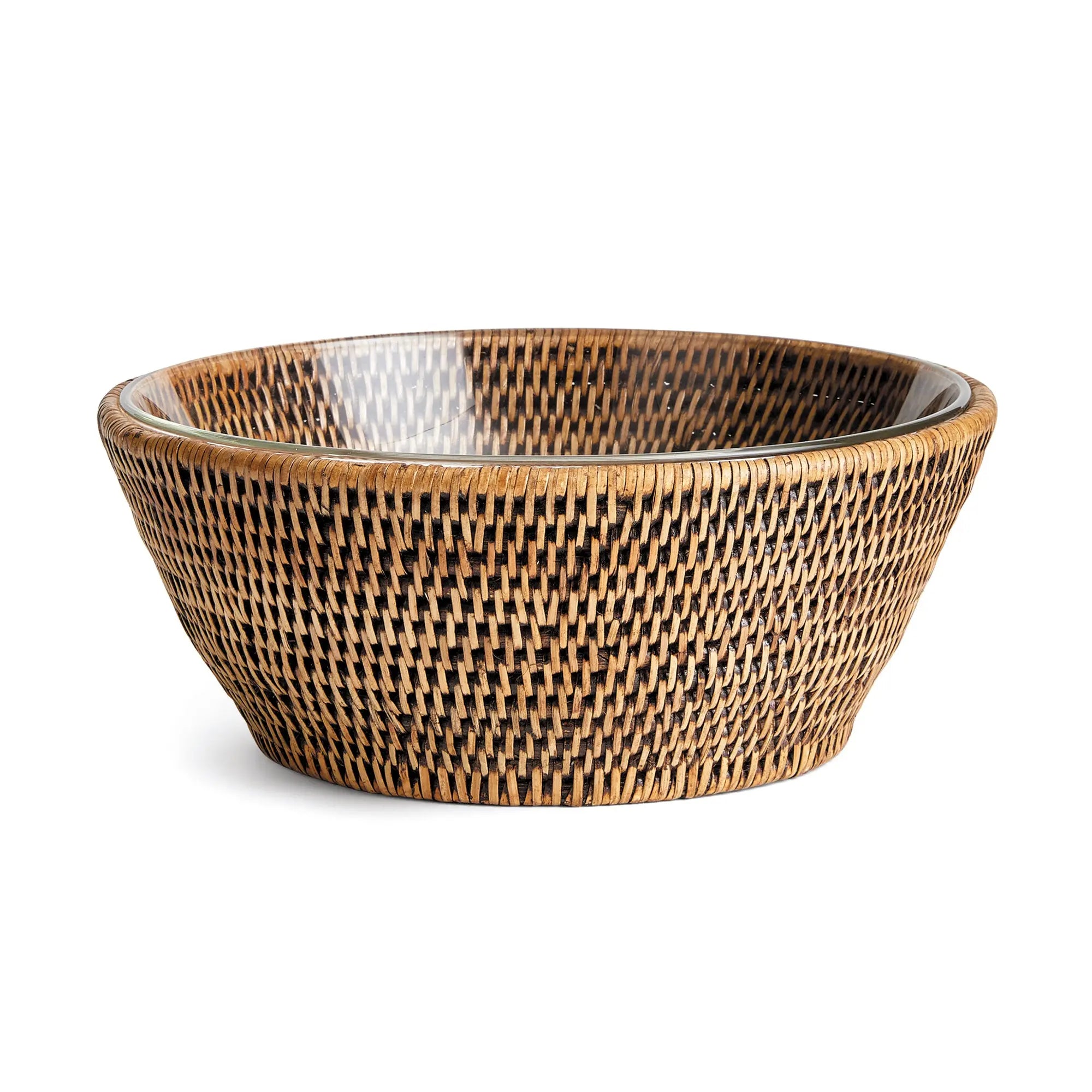 Burma Rattan Bowl with glass insert – warm brown finish
