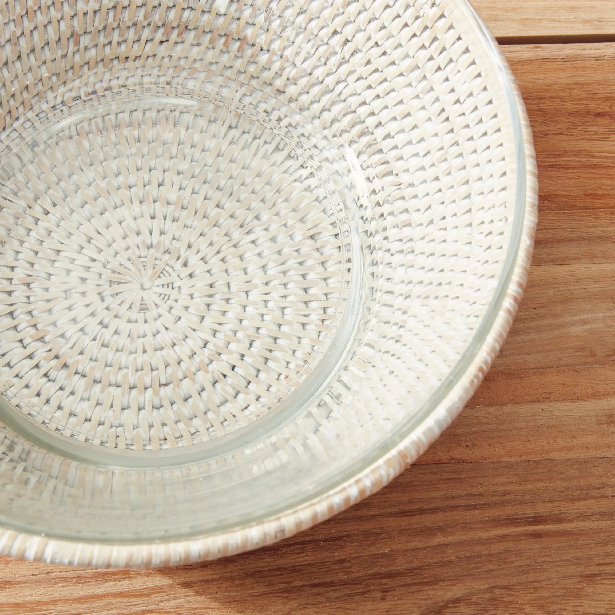 Burma Rattan Bowl with glass insert – whitewash finish