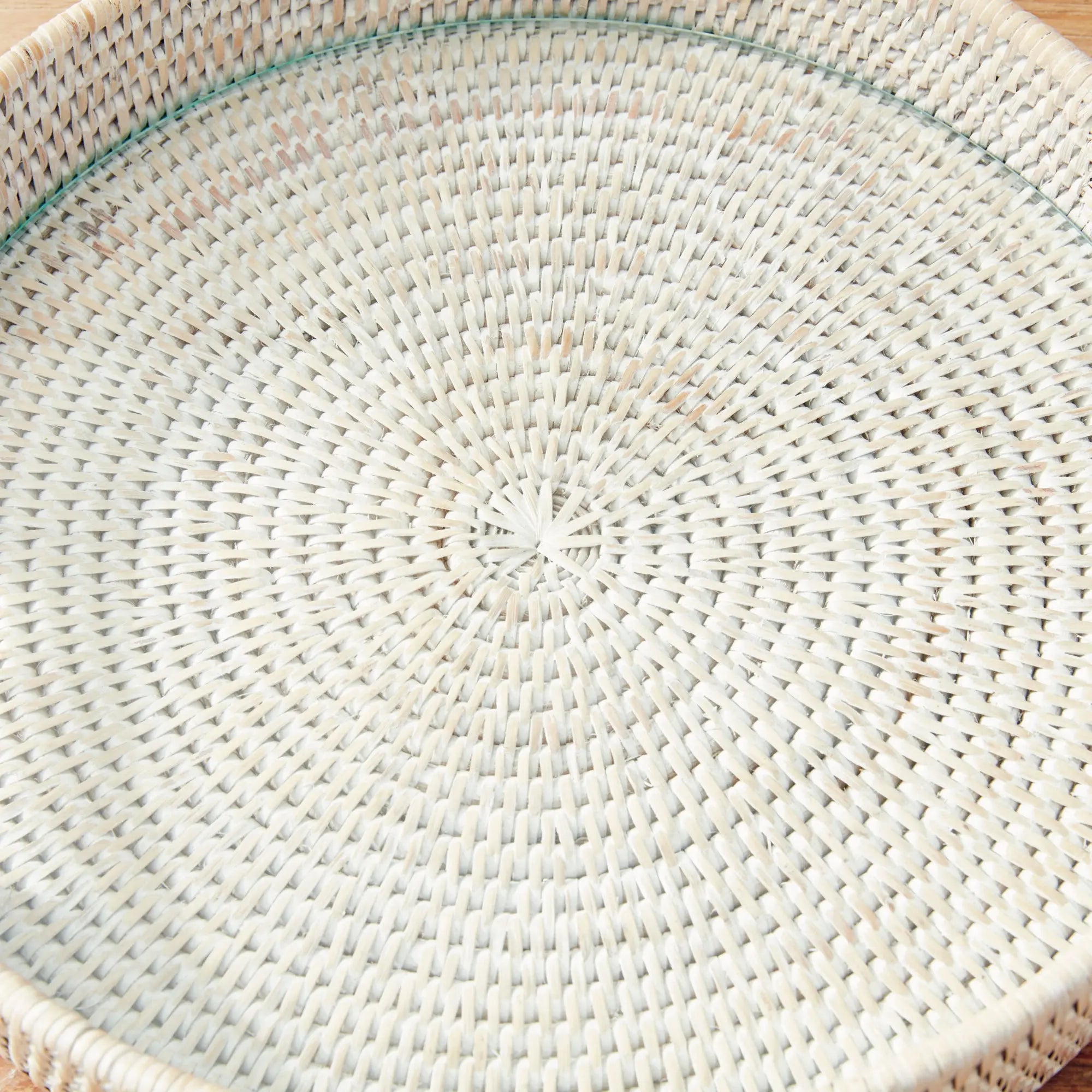 Burma Rattan Round Serving Tray - Whitewash MEDIUM