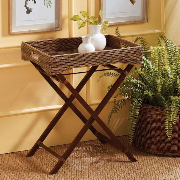 Burma Rattan Butler Tray Table - Foldable, Detachable Tray | Whitewash or Warm Brown Finish Napa Home & Garden