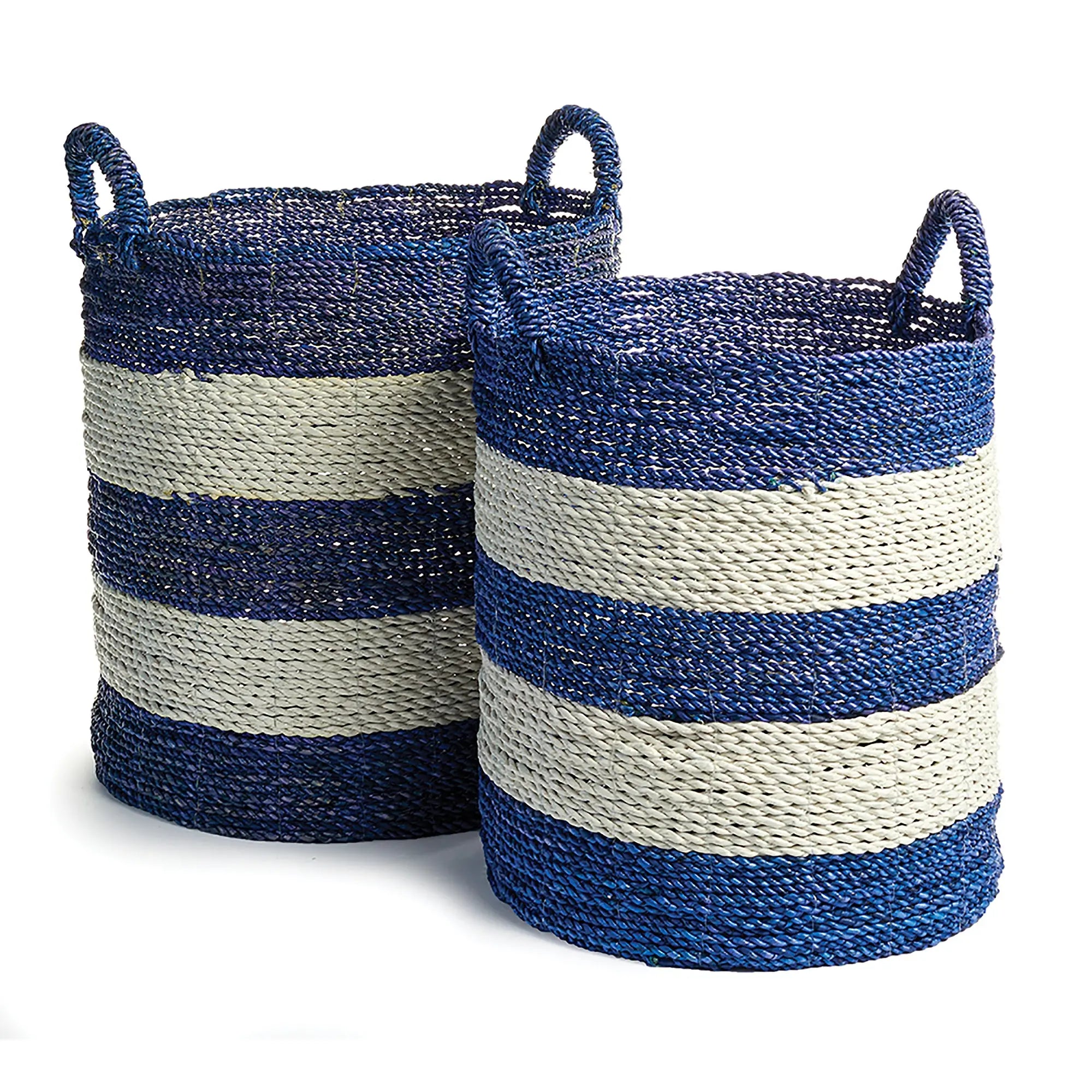Barclay Butera striped utility baskets set of 2 in Marina Blue and Flag White